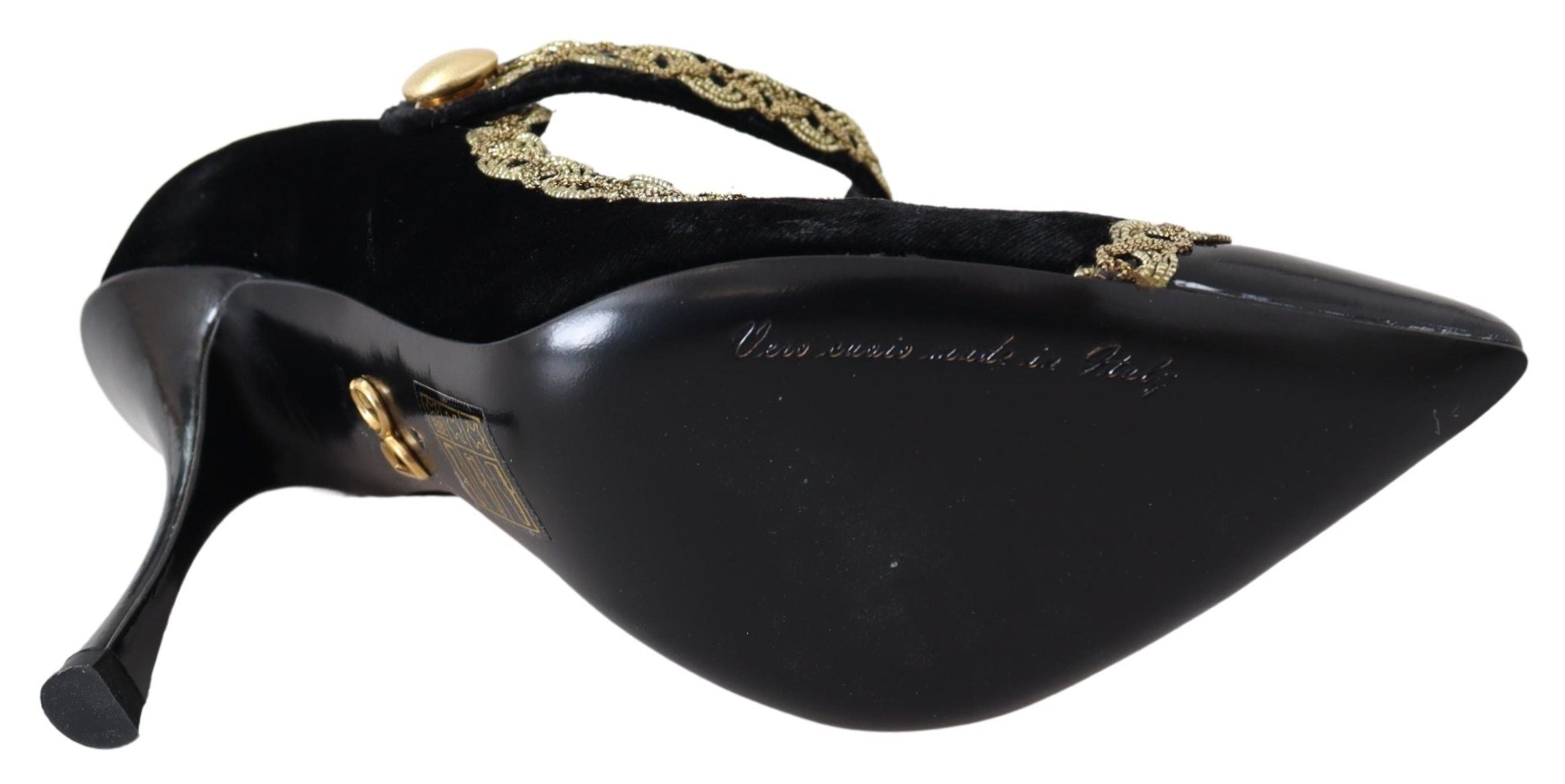 Dolce & Gabbana Black Velvet Gold Mary Janes Women's Pumps