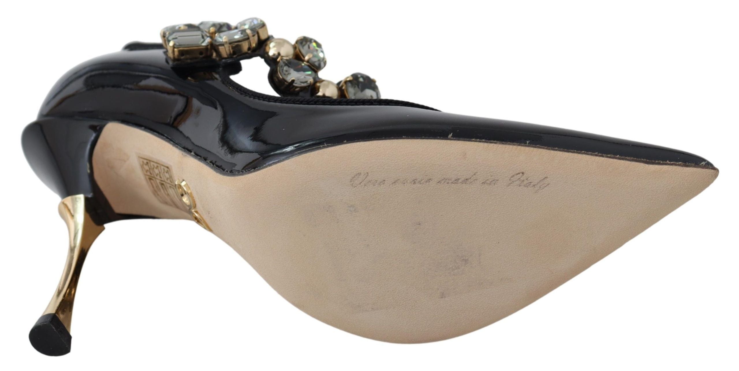 Dolce & Gabbana Black Leather Crystal Shoes Mary Jane Women's Pumps