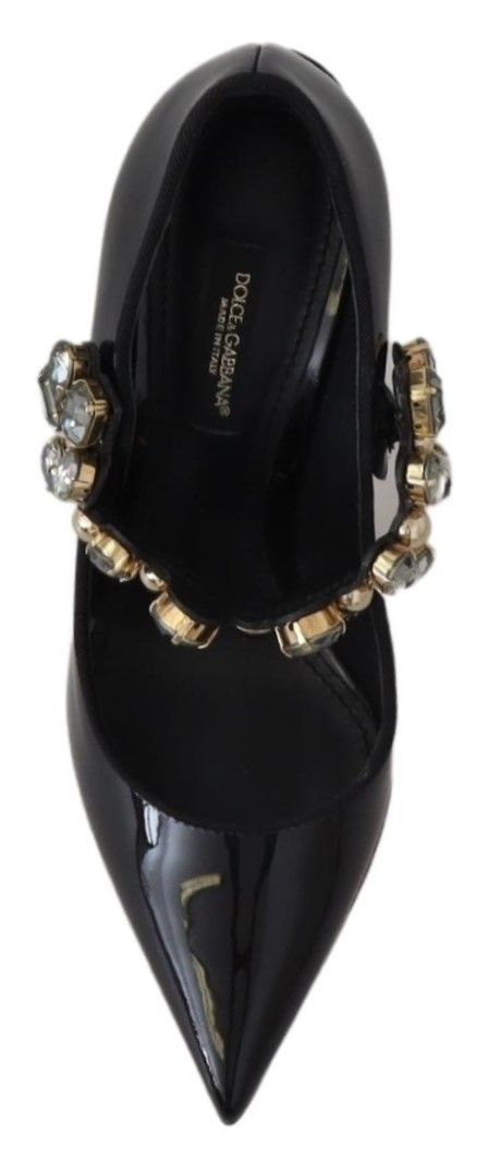 Dolce & Gabbana Black Leather Crystal Shoes Mary Jane Women's Pumps