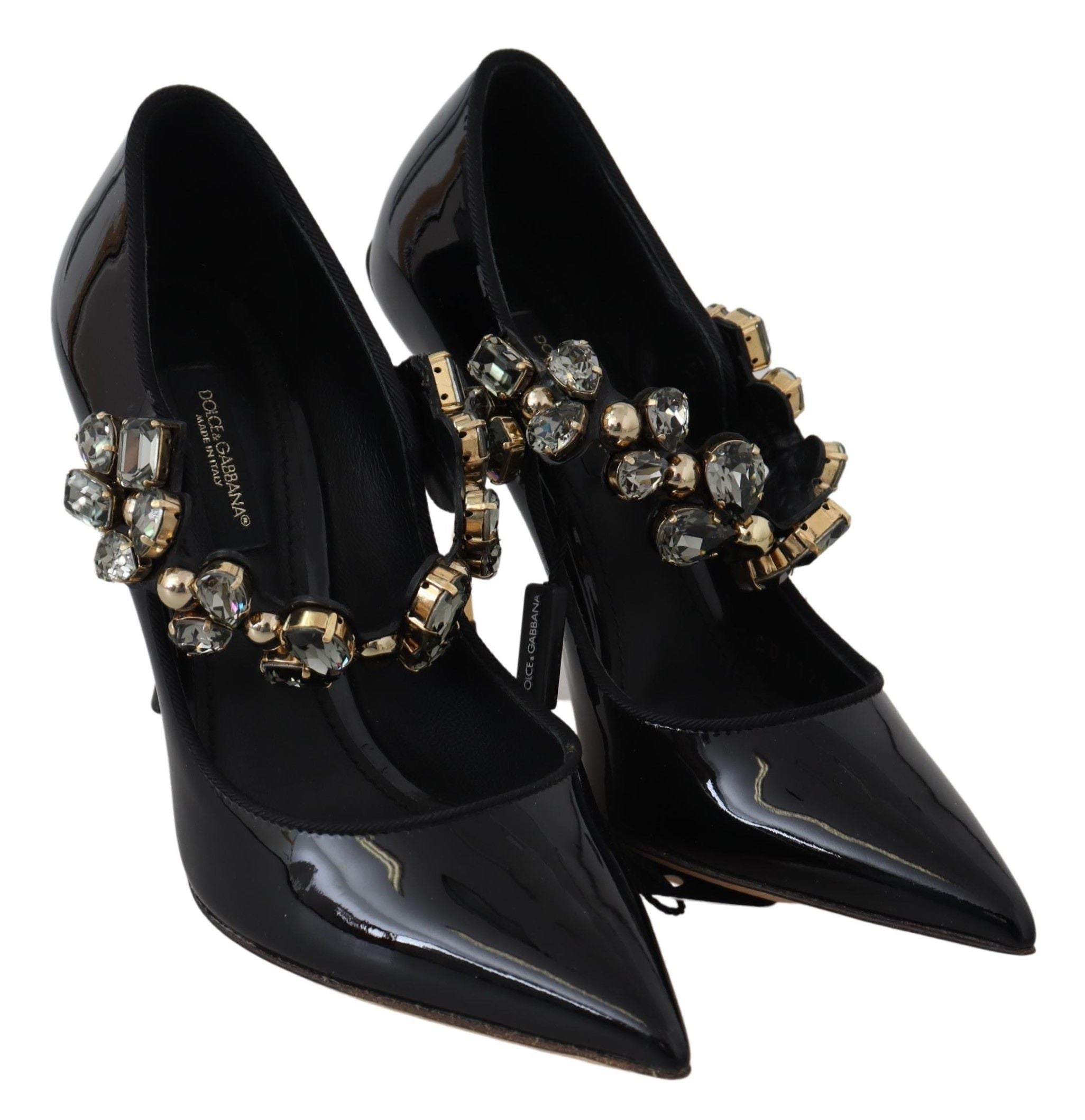 Dolce & Gabbana Black Leather Crystal Shoes Mary Jane Women's Pumps