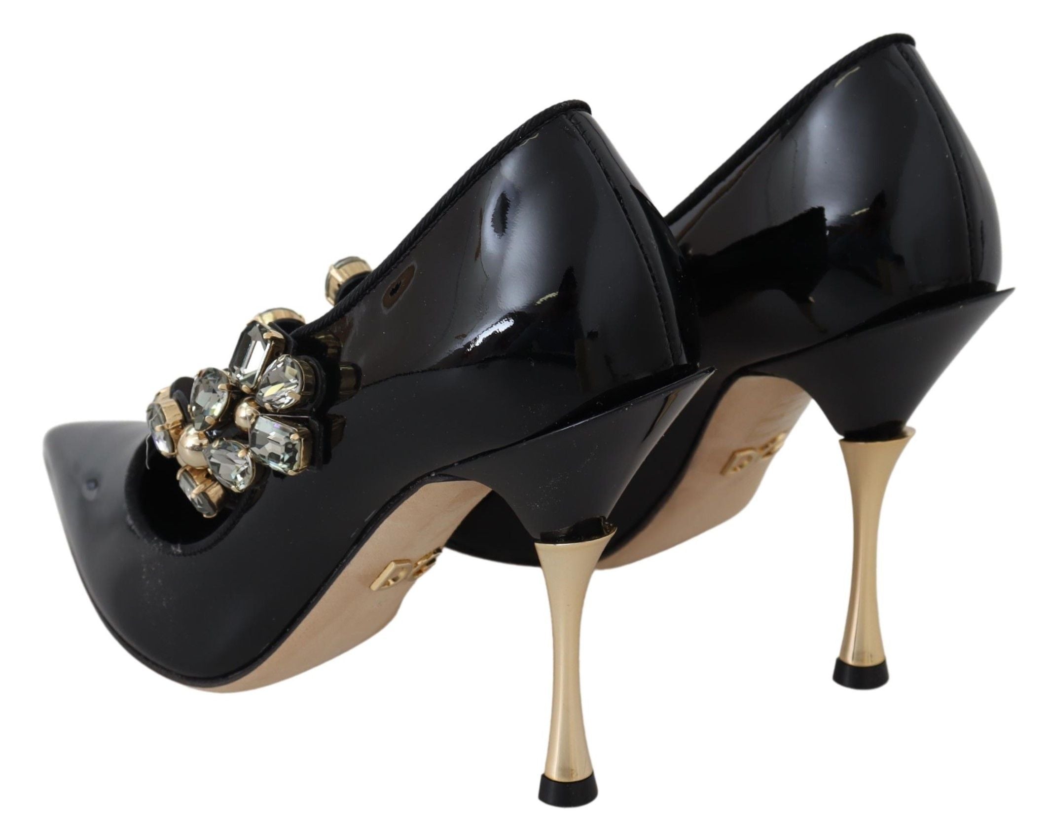 Dolce & Gabbana Black Leather Crystal Shoes Mary Jane Women's Pumps