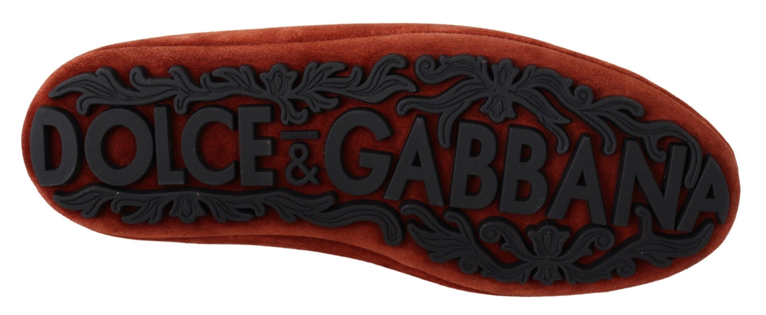 Dolce & Gabbana Orange Leather Crystal Crown Loafers Men's Shoes