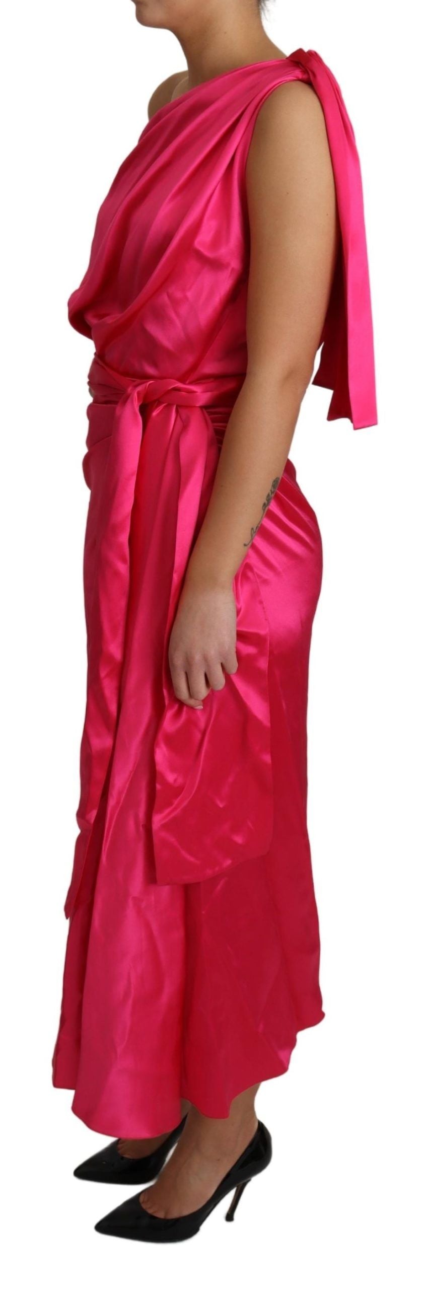 Dolce & Gabbana Elegant Fuchsia Silk One-Shoulder Wrap Women's Dress