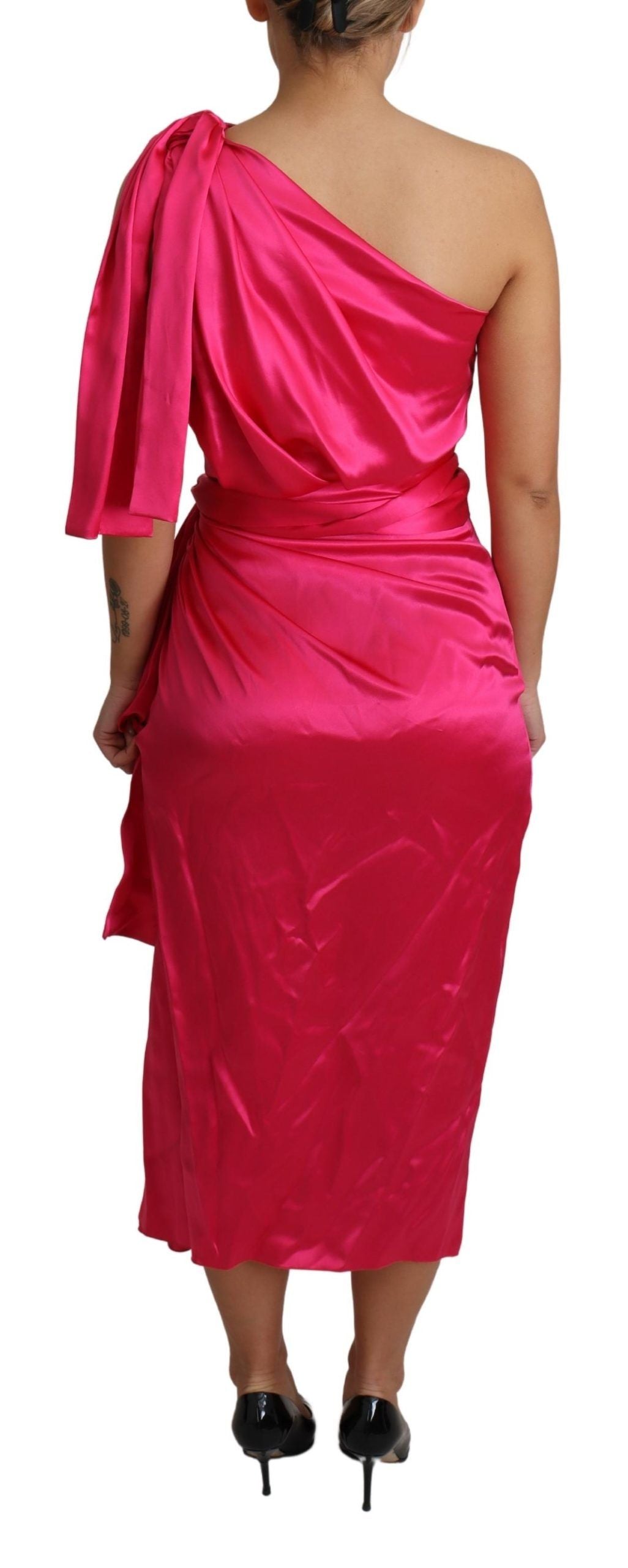 Dolce & Gabbana Women's Pink Fitted Cut One Shoulder Midi Women's Dress