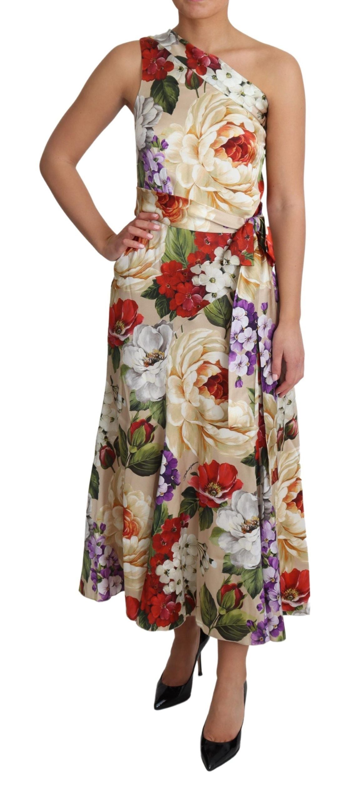 Dolce & Gabbana Print Silk Stretch One Shoulder Dress Women's Floral