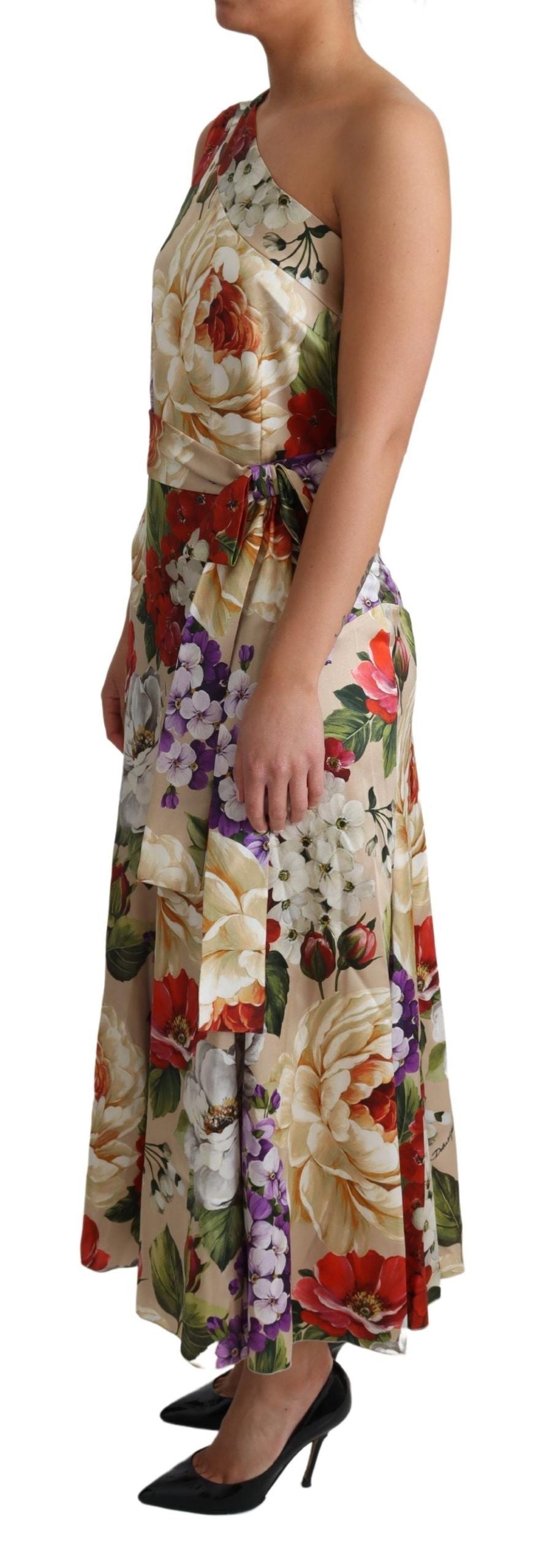 Dolce & Gabbana Print Silk Stretch One Shoulder Dress Women's Floral