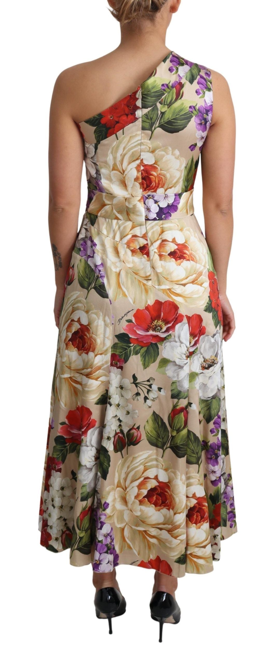 Dolce & Gabbana Print Silk Stretch One Shoulder Dress Women's Floral