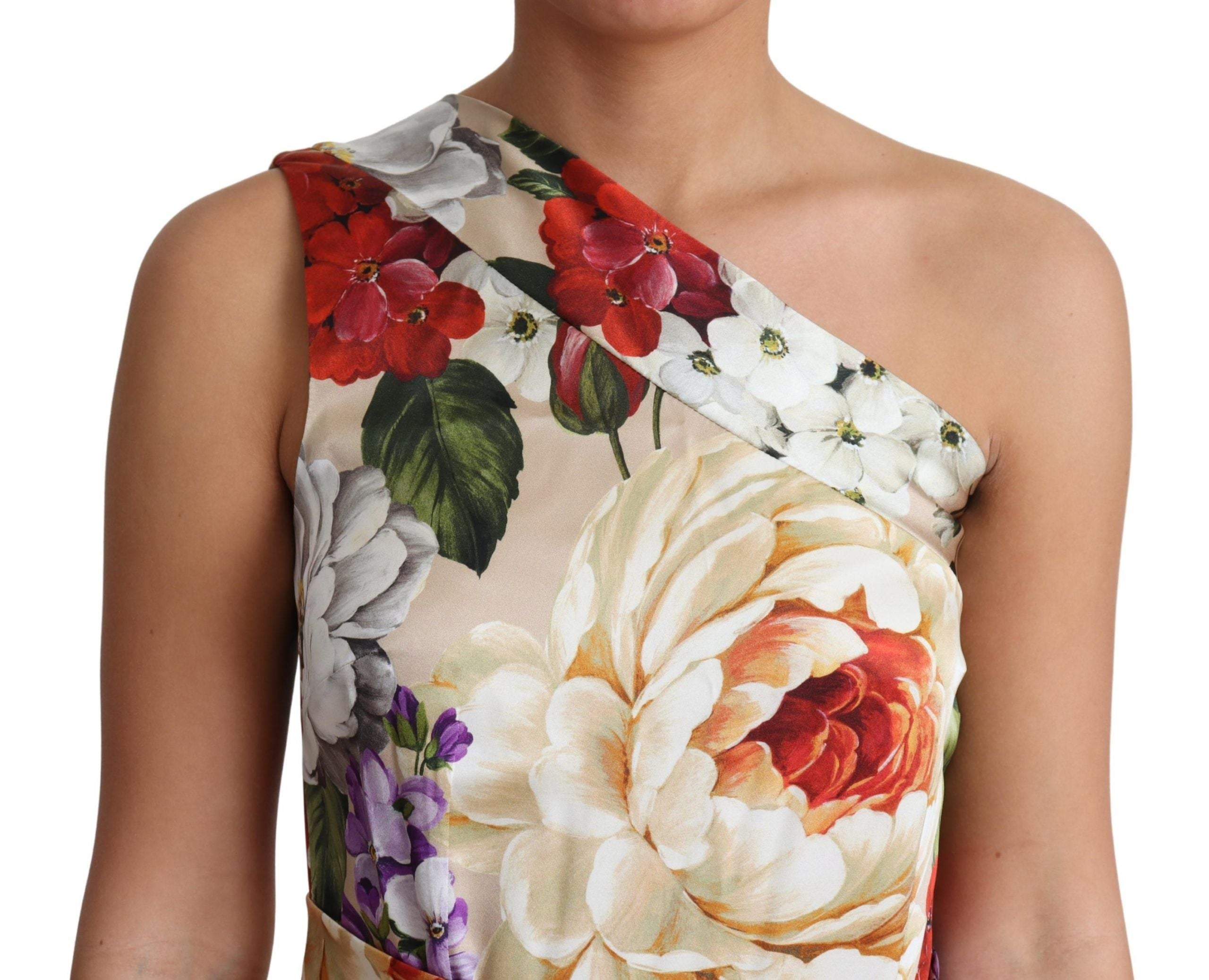 Dolce & Gabbana Print Silk Stretch One Shoulder Dress Women's Floral