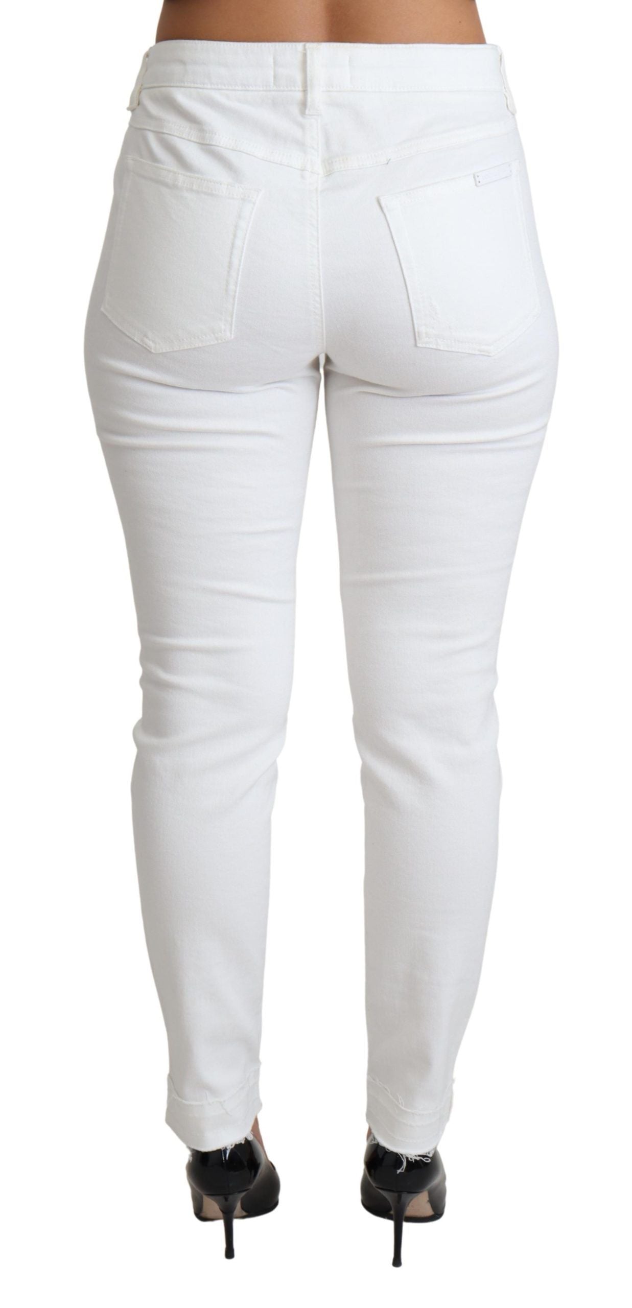 Dolce & Gabbana White Tattered Skinny Denim Cotton Stretch Women's Jeans