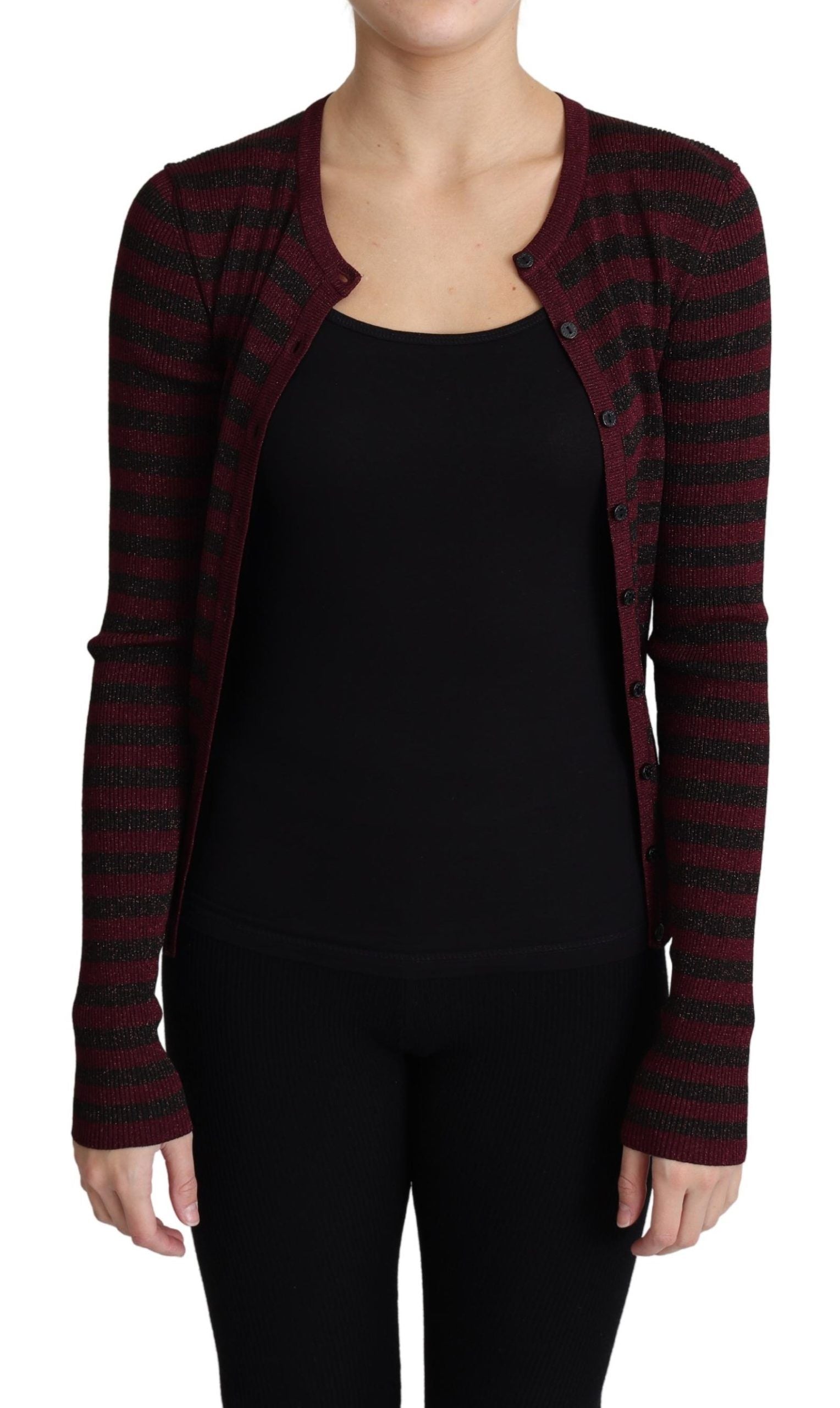 Dolce & Gabbana Black Red Striped Viscose Cardigan Women's Sweater