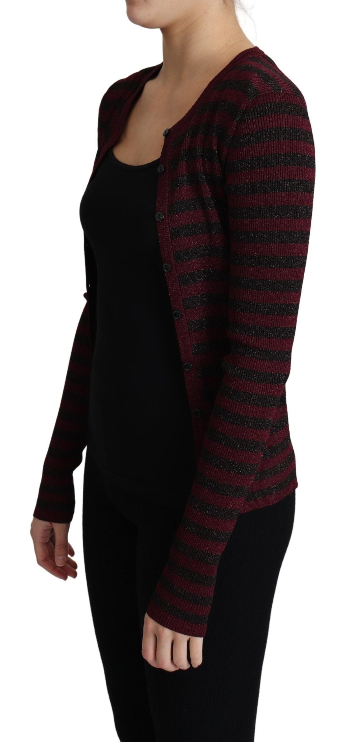 Dolce & Gabbana Black Red Striped Viscose Cardigan Women's Sweater