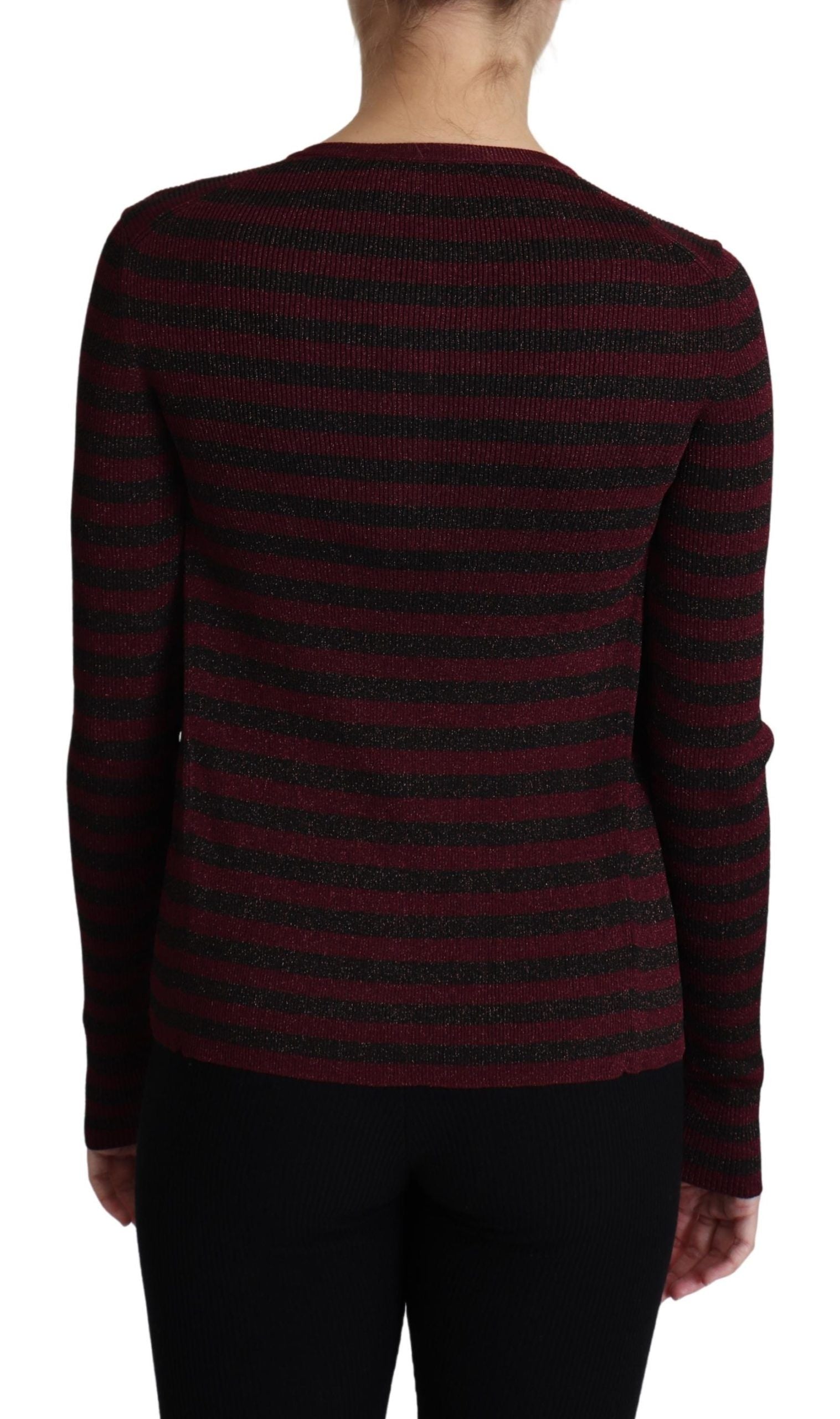 Dolce & Gabbana Black Red Striped Viscose Cardigan Women's Sweater