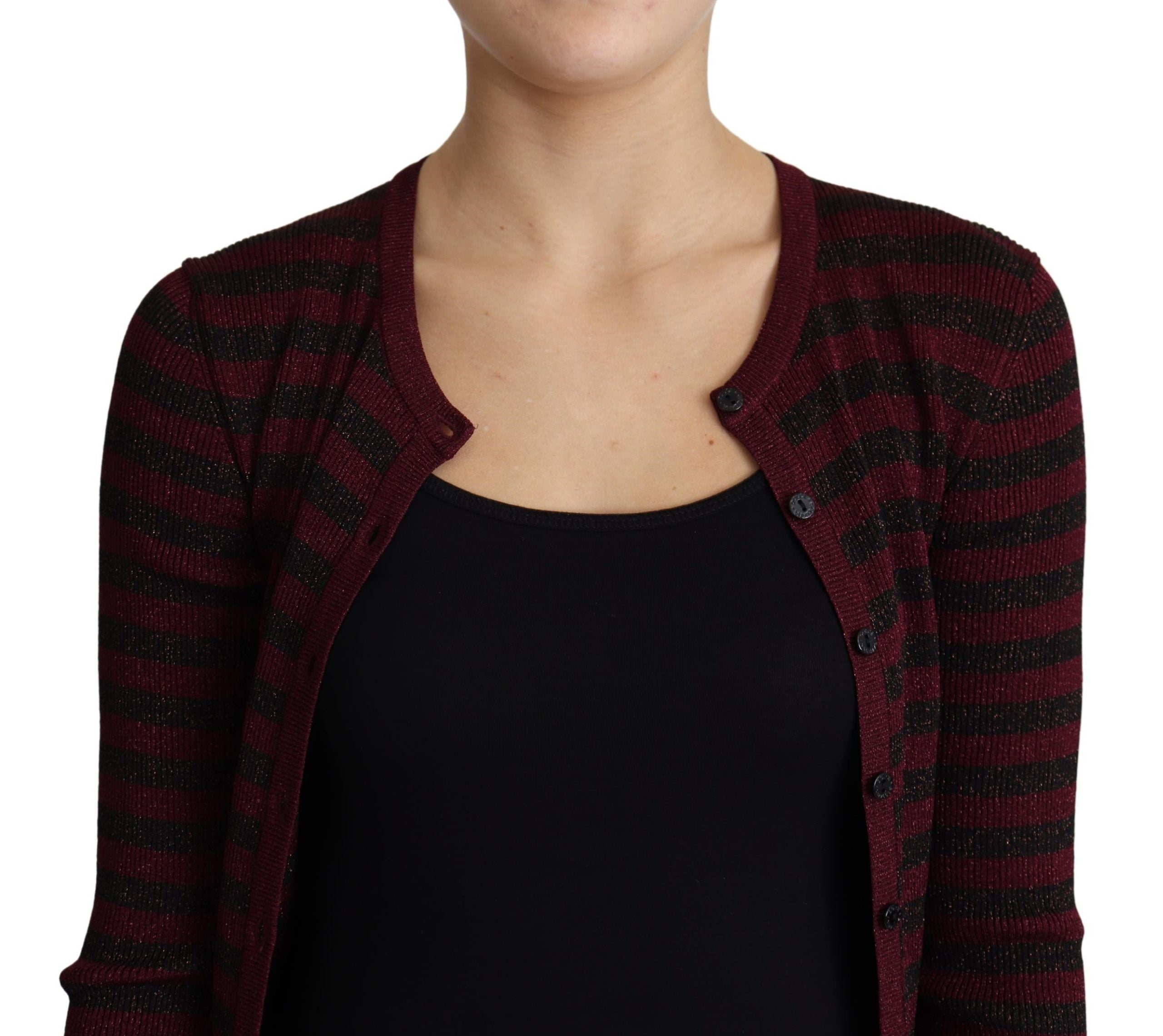 Dolce & Gabbana Black Red Striped Viscose Cardigan Women's Sweater