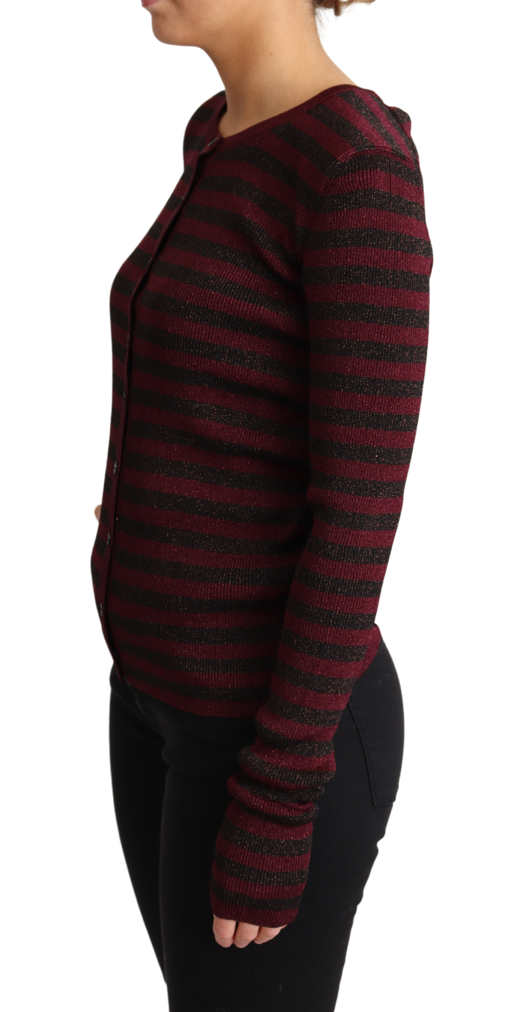 Dolce & Gabbana Black Red Striped Viscose Cardigan Women's Sweater