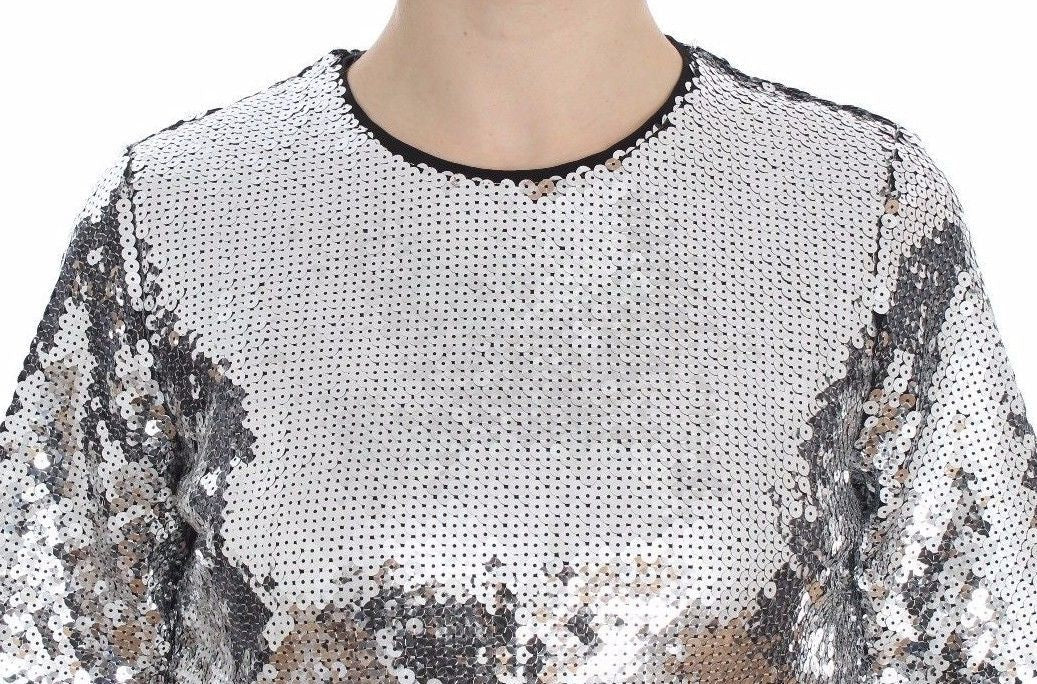 Dolce & Gabbana Silver Sequined Crewneck Blouse T-shirt Women's Top