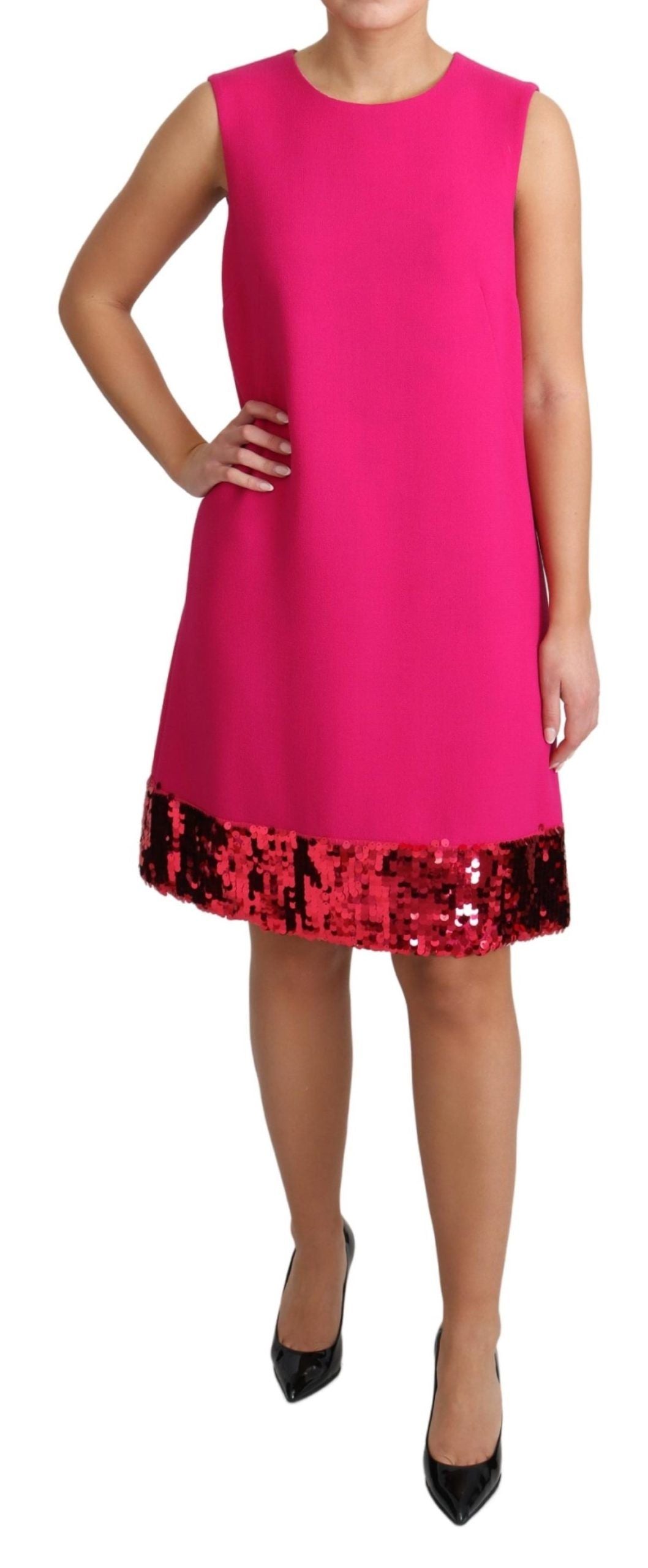 Dolce & Gabbana Elegant Fuchsia Sequined Wool Blend Shift Women's Dress