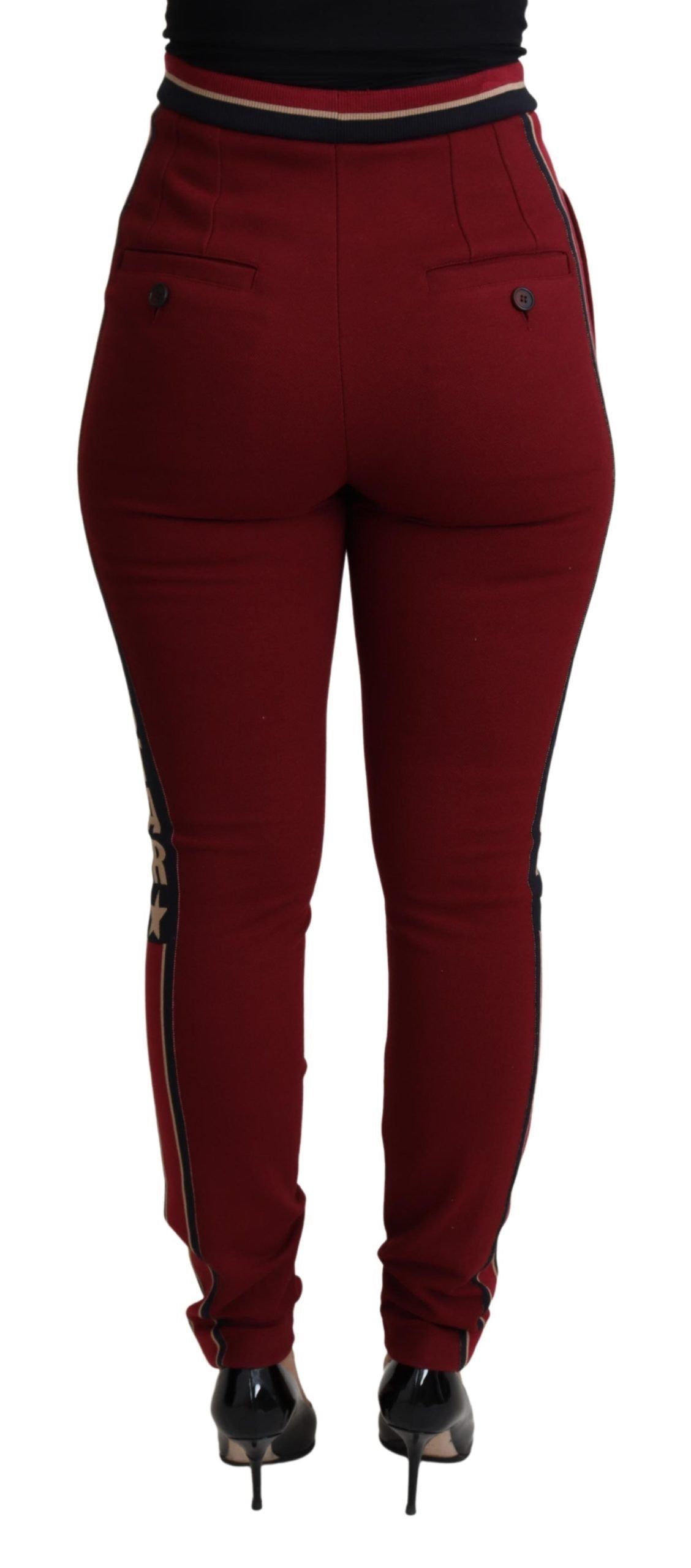 Dolce & Gabbana Red DG Star Striped Skinny Cotton Women's Pant