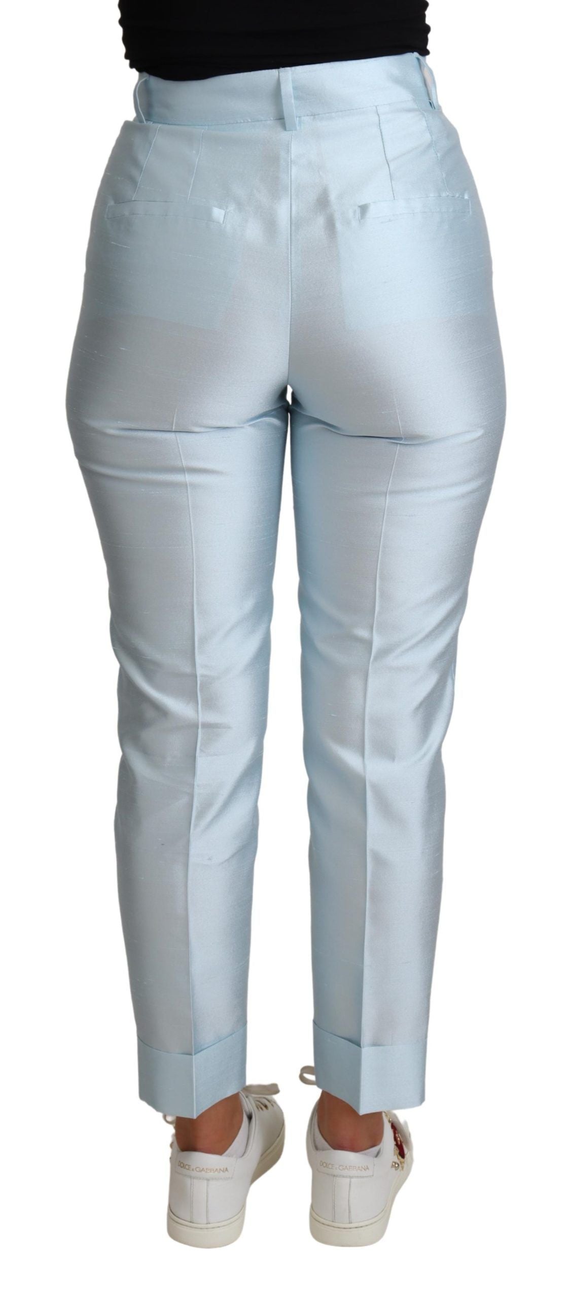 Dolce & Gabbana Light Blue Silk Cropped Tapered Trouser Women's Pants