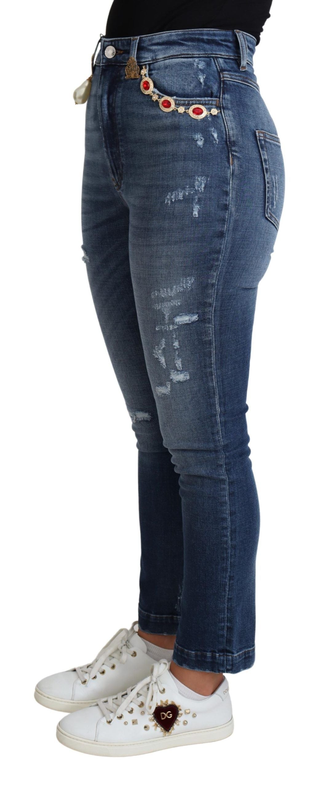 Dolce & Gabbana Blue Embellished Skinny Trouser Cotton Women's Jeans