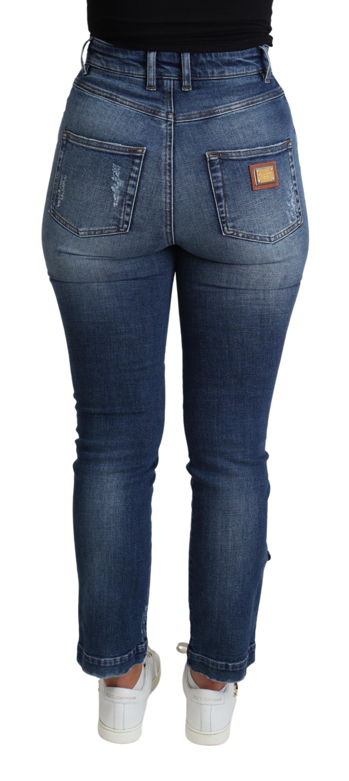 Dolce & Gabbana Blue Embellished Skinny Trouser Cotton Women's Jeans