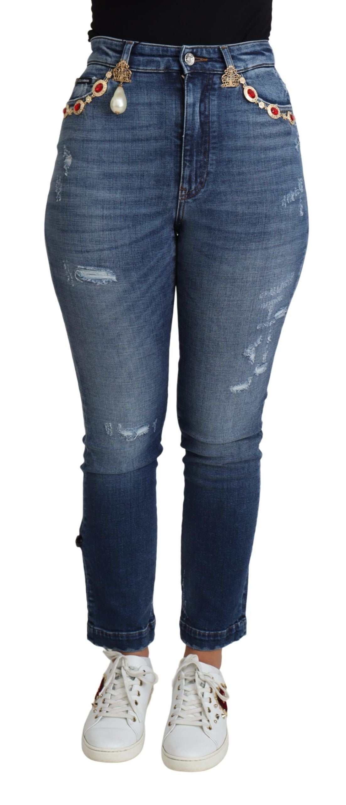 Dolce & Gabbana Embellished High Waist Skinny Denim Women's Jeans