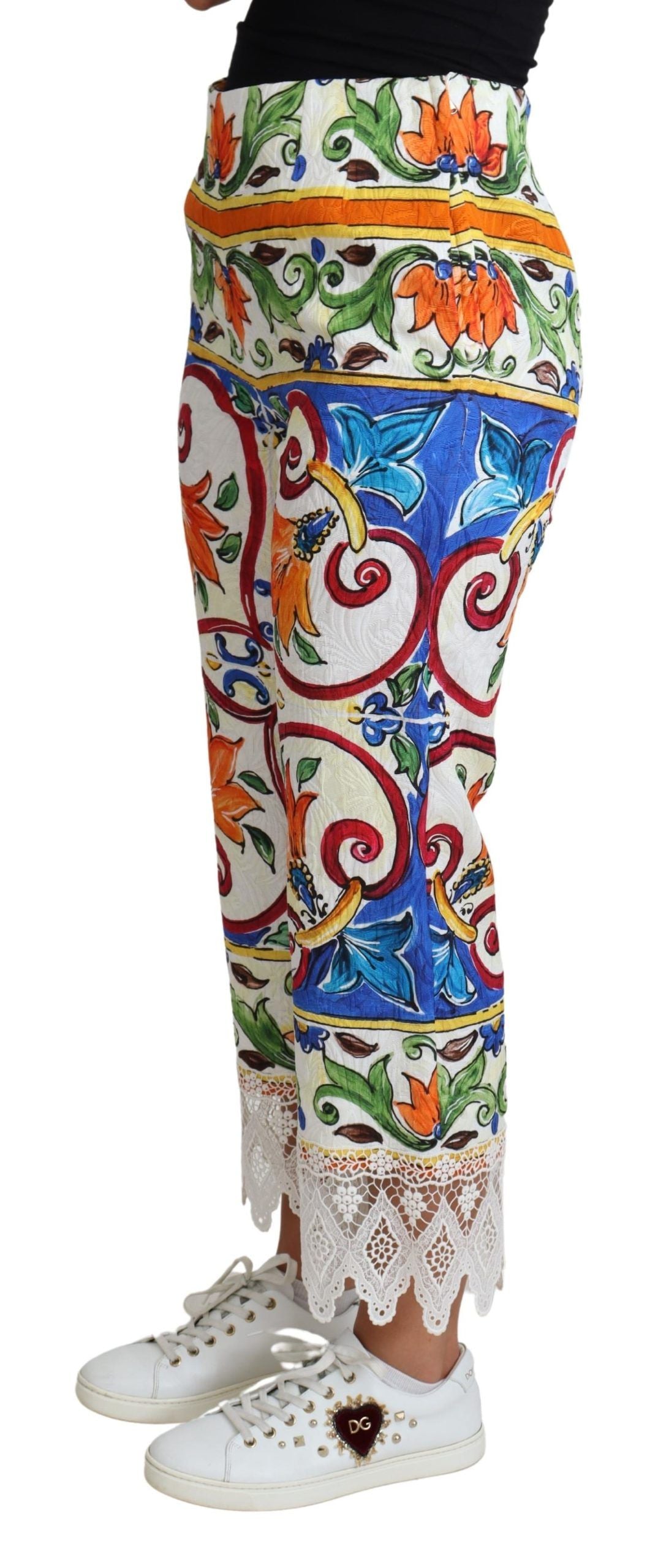 Dolce & Gabbana Majolica High Waist Cropped Women's Trousers