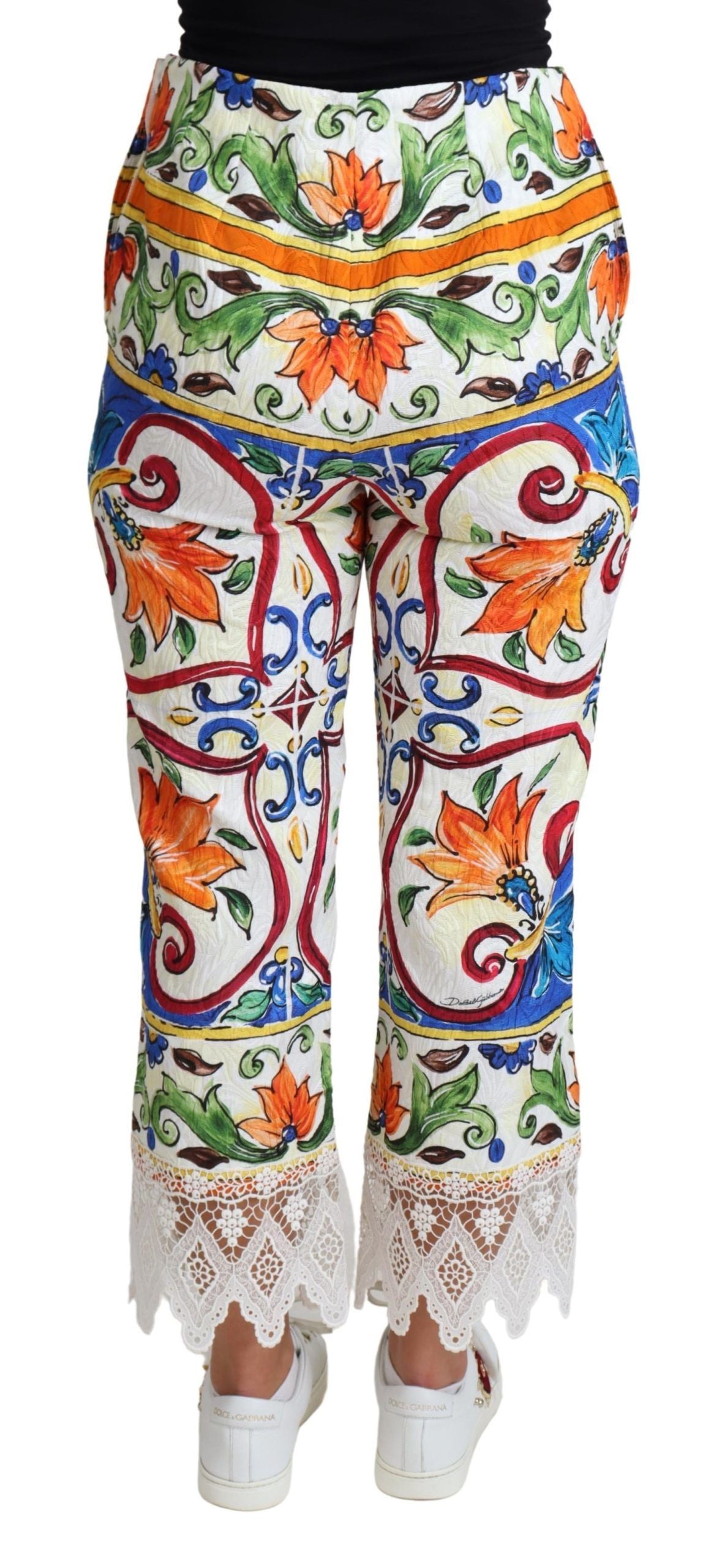 Dolce & Gabbana Multicolor Majolica Print Trouser Cotton Women's Pants