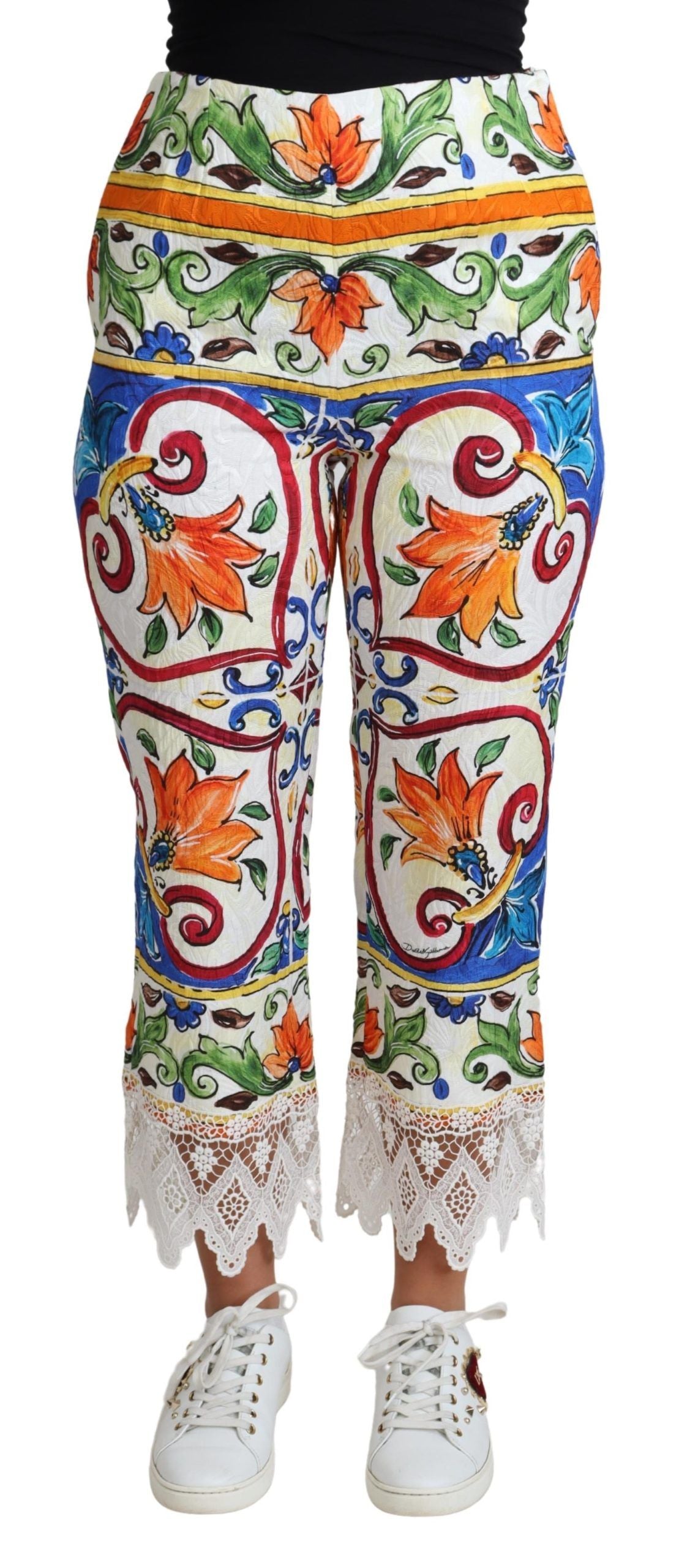 Dolce & Gabbana Majolica High Waist Cropped Women's Trousers