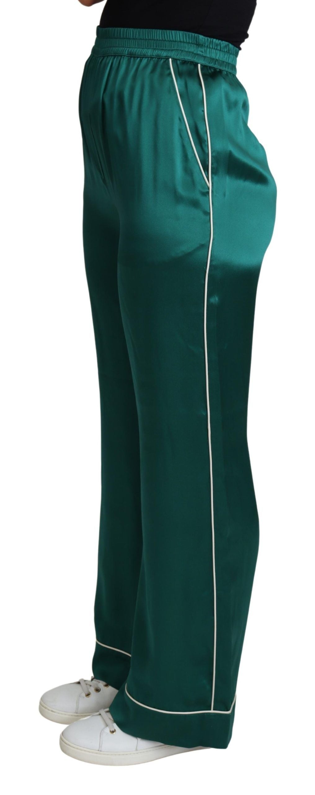 Dolce & Gabbana Green High Waist Pajama Trouser Silk Women's Pant