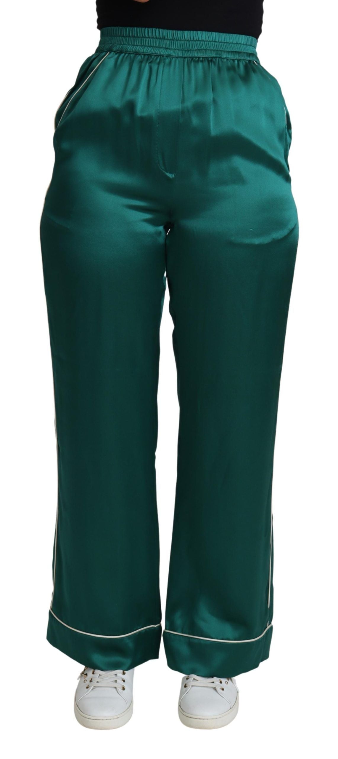 Dolce & Gabbana Green High Waist Pajama Trouser Silk Women's Pant