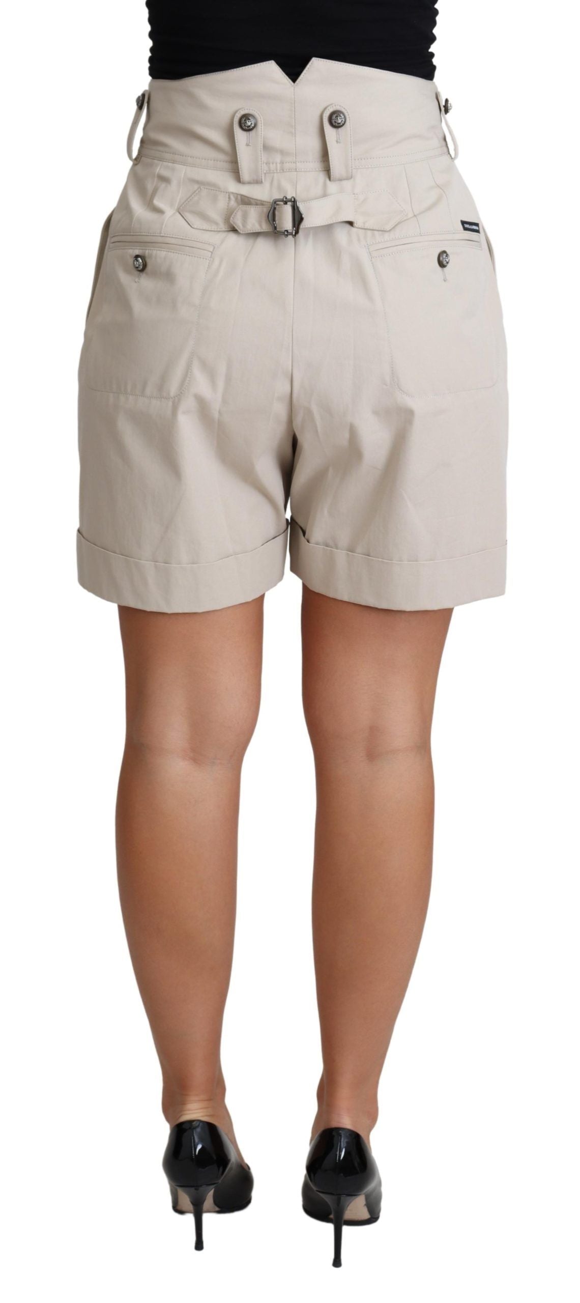 Dolce & Gabbana Beige Cotton Pleated High Waist Casual Women's Shorts
