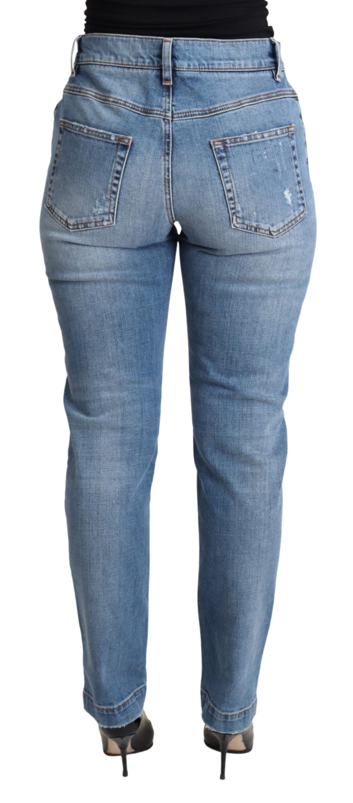 Dolce & Gabbana Blue Tattered Skinny Denim Cotton Blend Women's Jeans