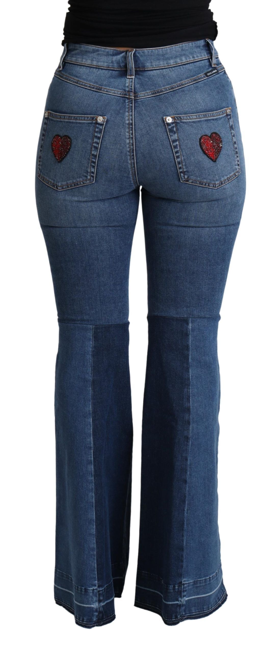 Dolce & Gabbana Blue Amore Patch Boot Cut Cotton Stretch Women's Pant