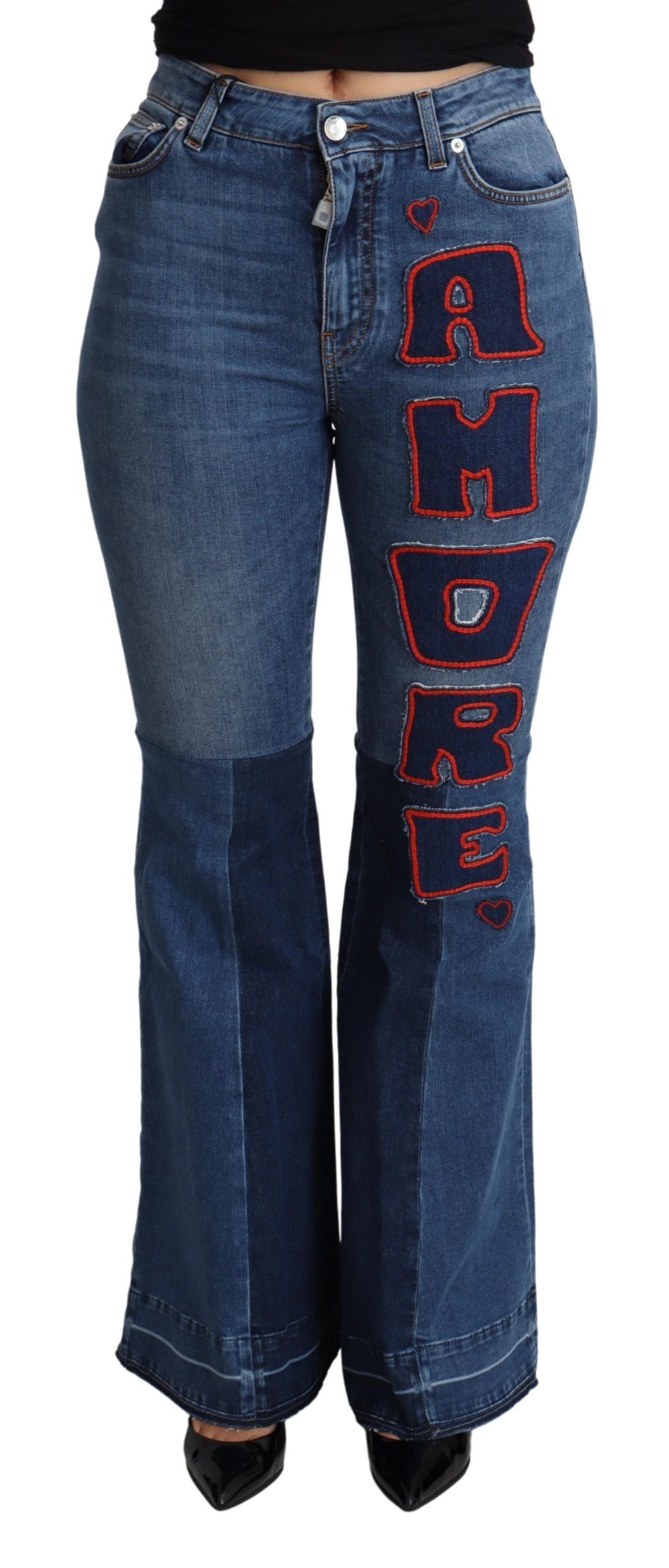 Dolce & Gabbana Elegant Boot Cut Denim Jeans with Amore Women's Patch