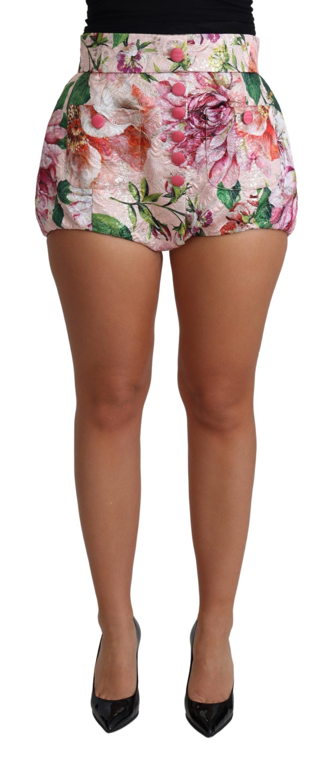 Dolce & Gabbana Pink Cotton Floral Print Hot Pants Women's Short