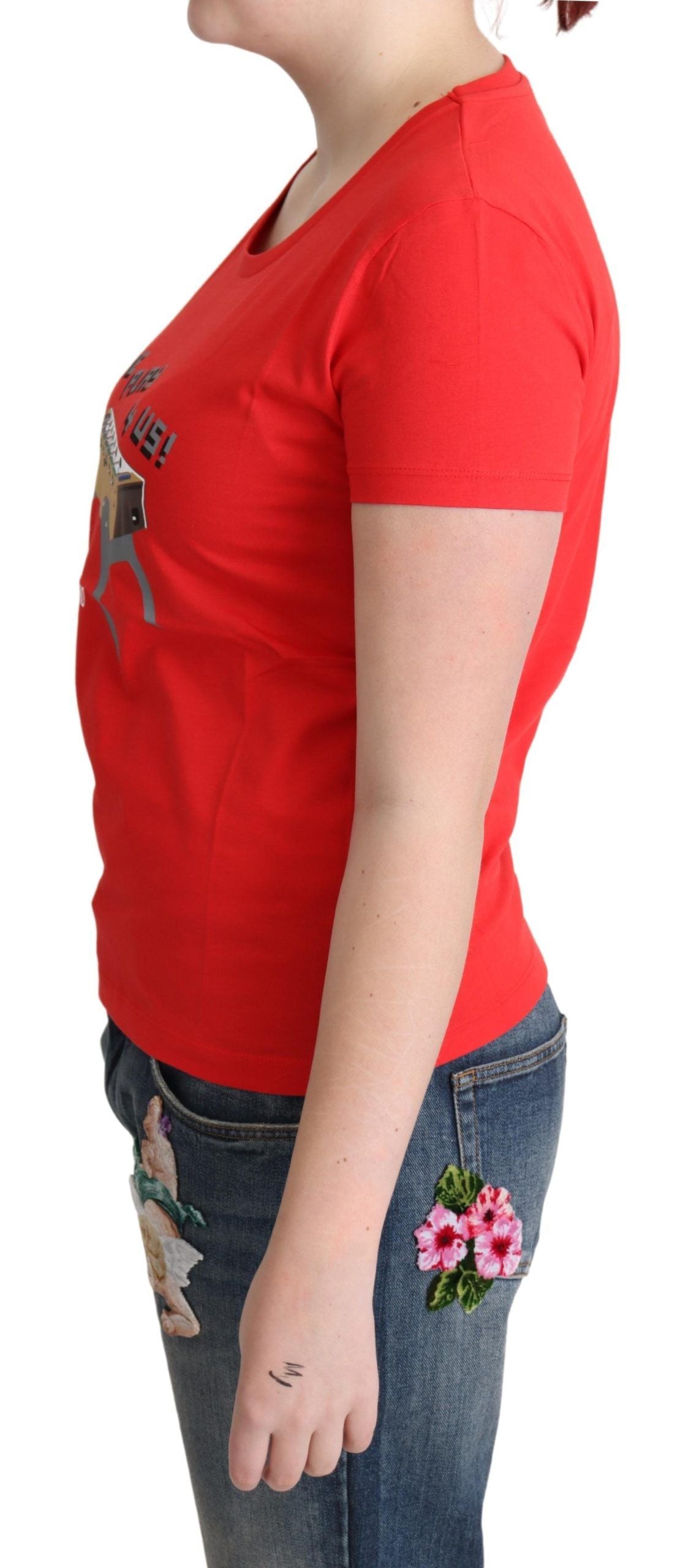Moschino Red Cotton Come Play 4 Us Print Tops Blouse Women's T-shirt