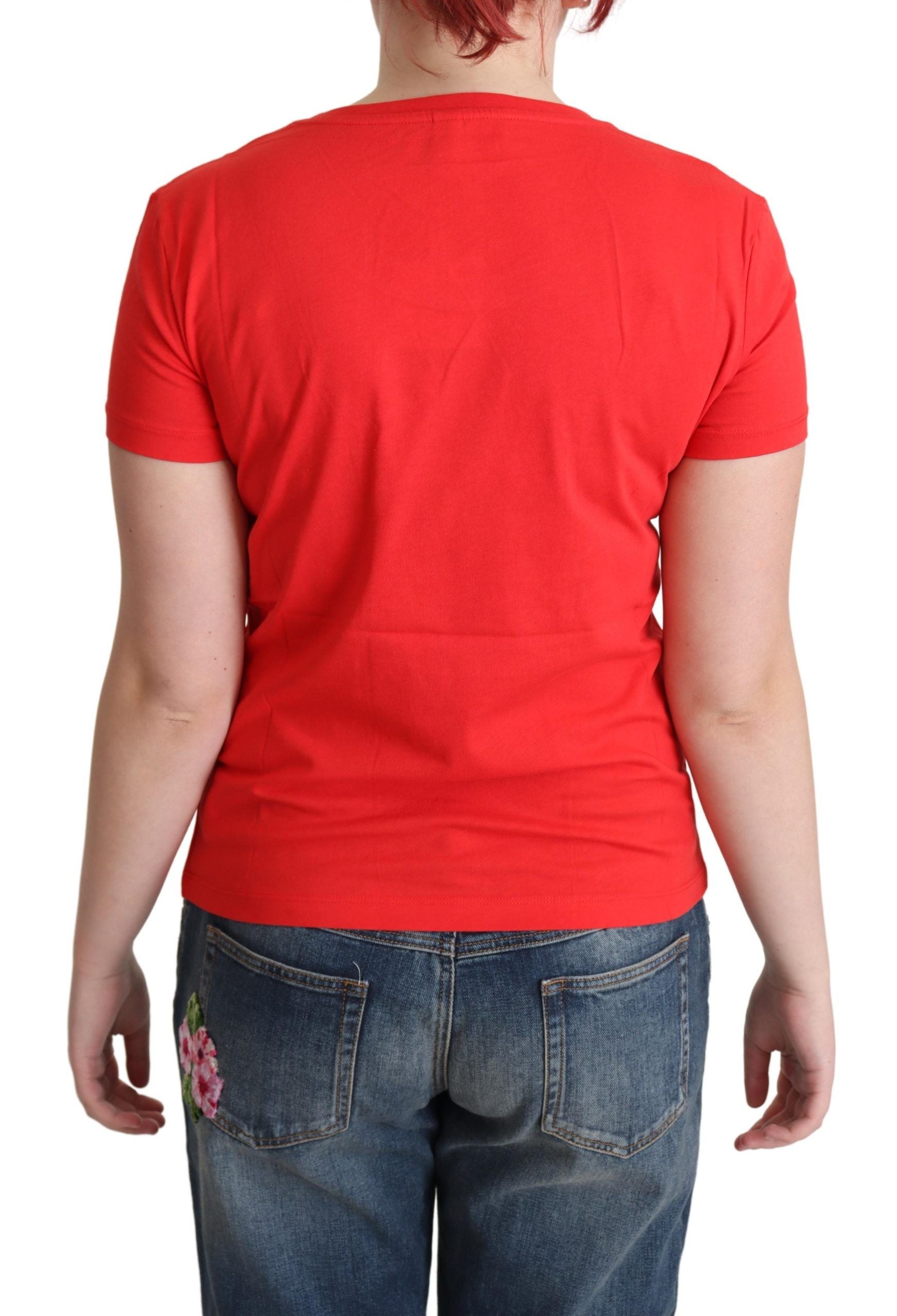Moschino Red Cotton Come Play 4 Us Print Tops Blouse Women's T-shirt