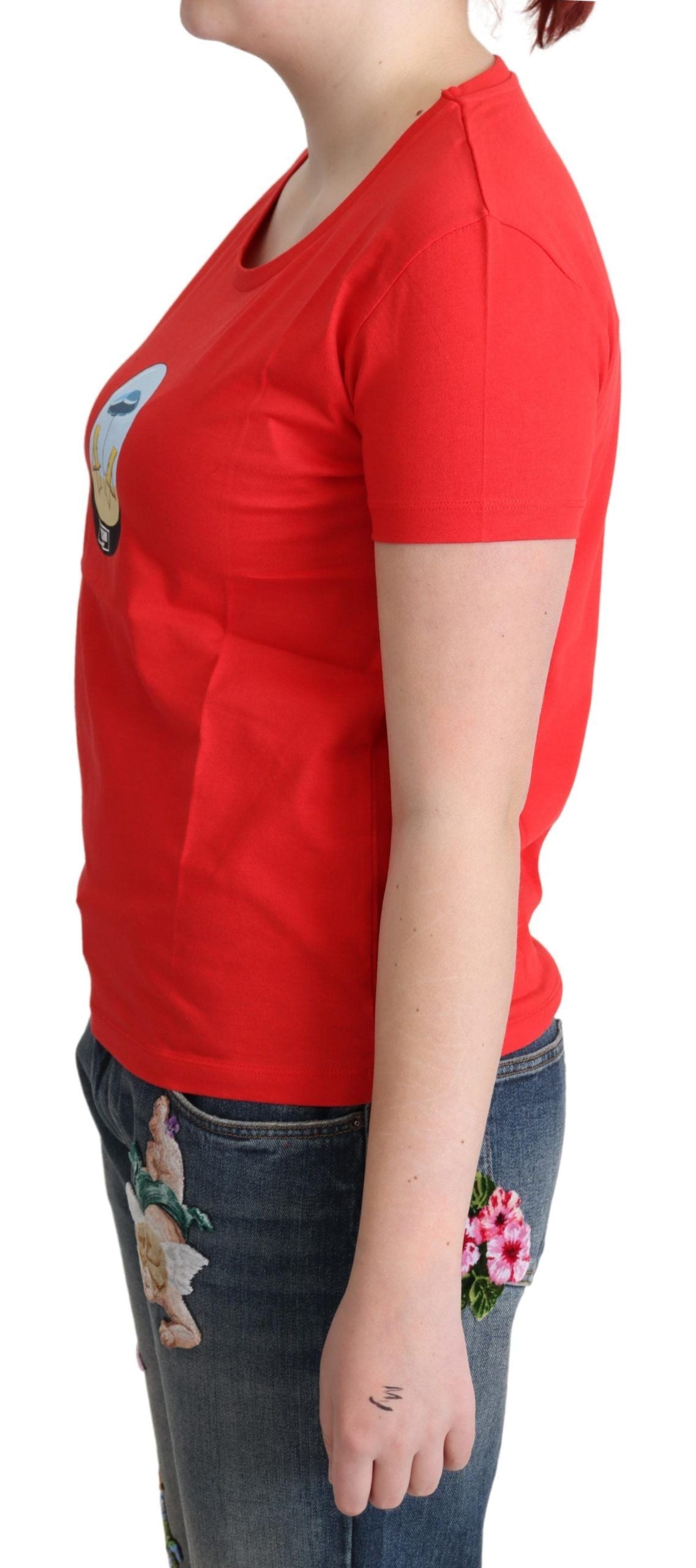 Moschino Red Printed Cotton Short Sleeves Tops Blouse Women's T-shirt
