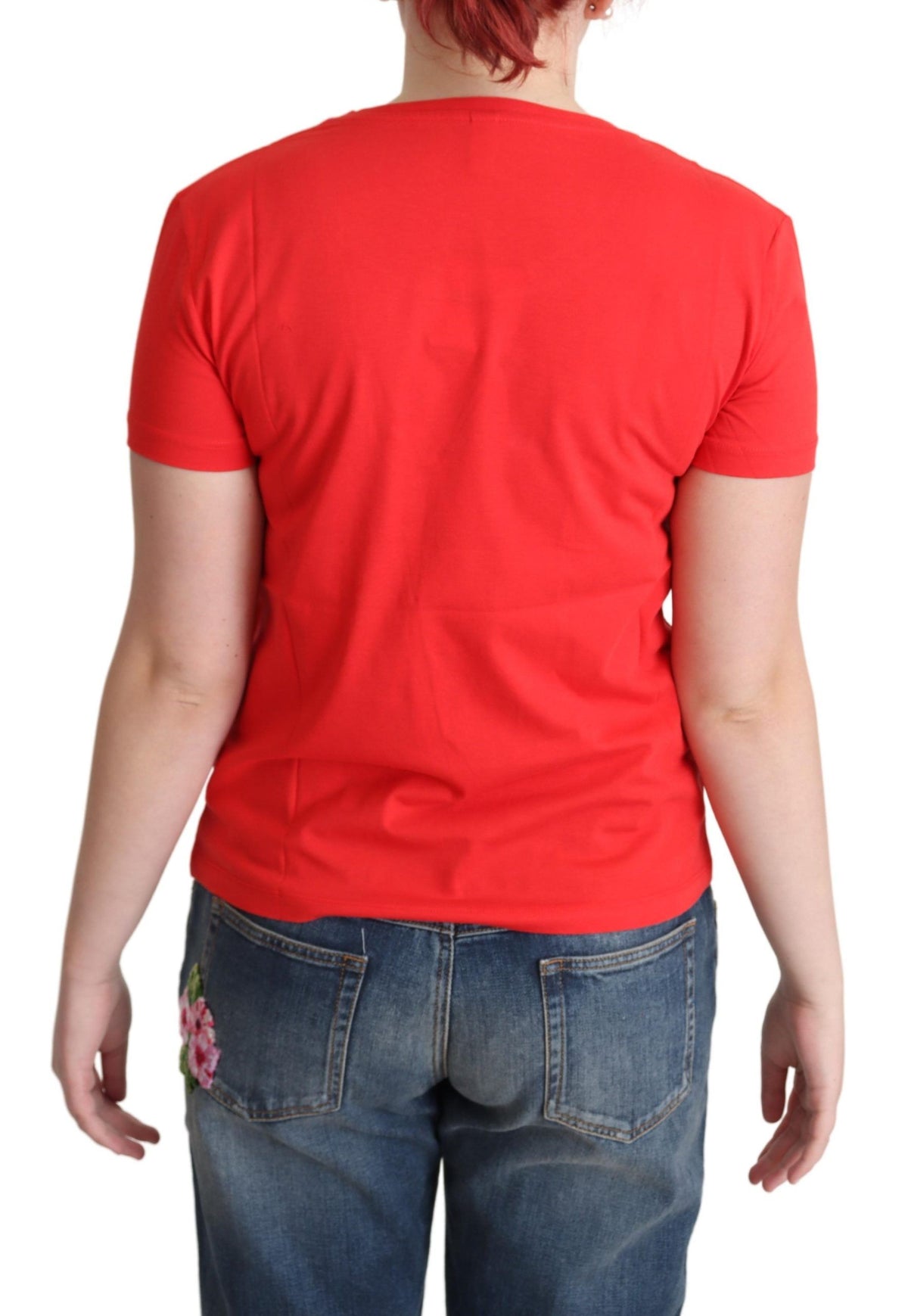 Moschino Red Printed Cotton Short Sleeves Tops Blouse Women's T-shirt