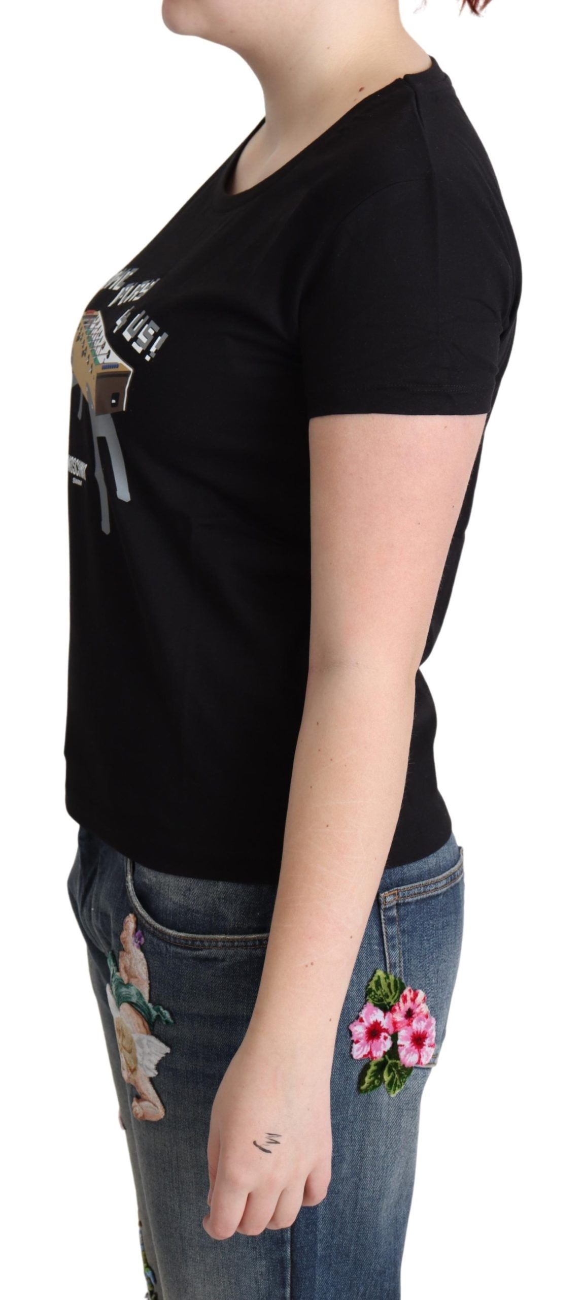 Moschino Black Cotton Come Play 4 Us Print Tops Women's T-shirt