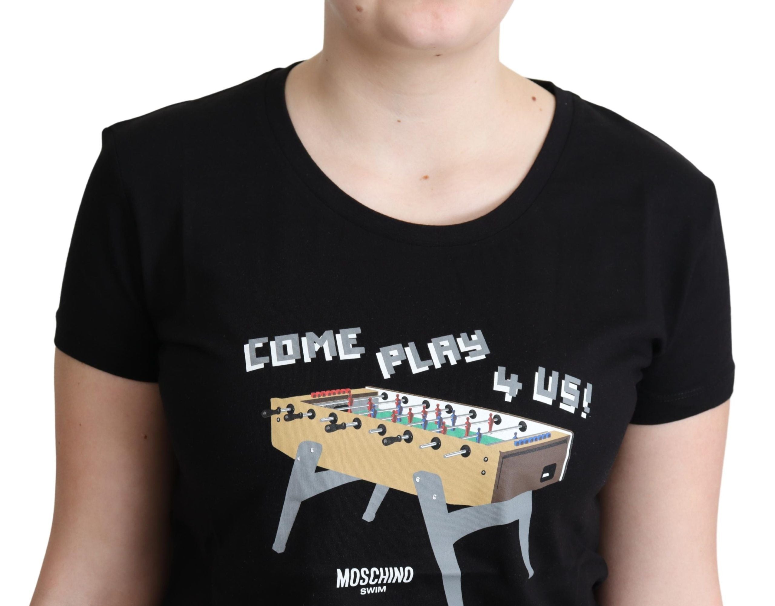 Moschino Chic Black Cotton Tee with Playful Women's Print