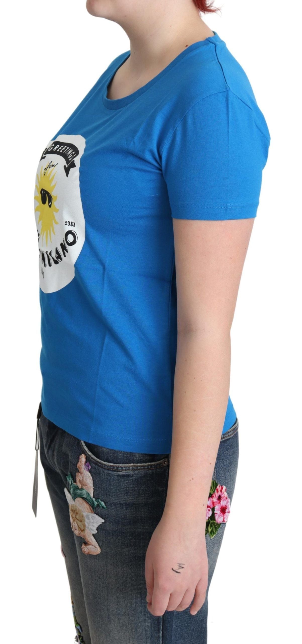 Moschino Blue Cotton Sunny Milano Print Tops Women's T-shirt