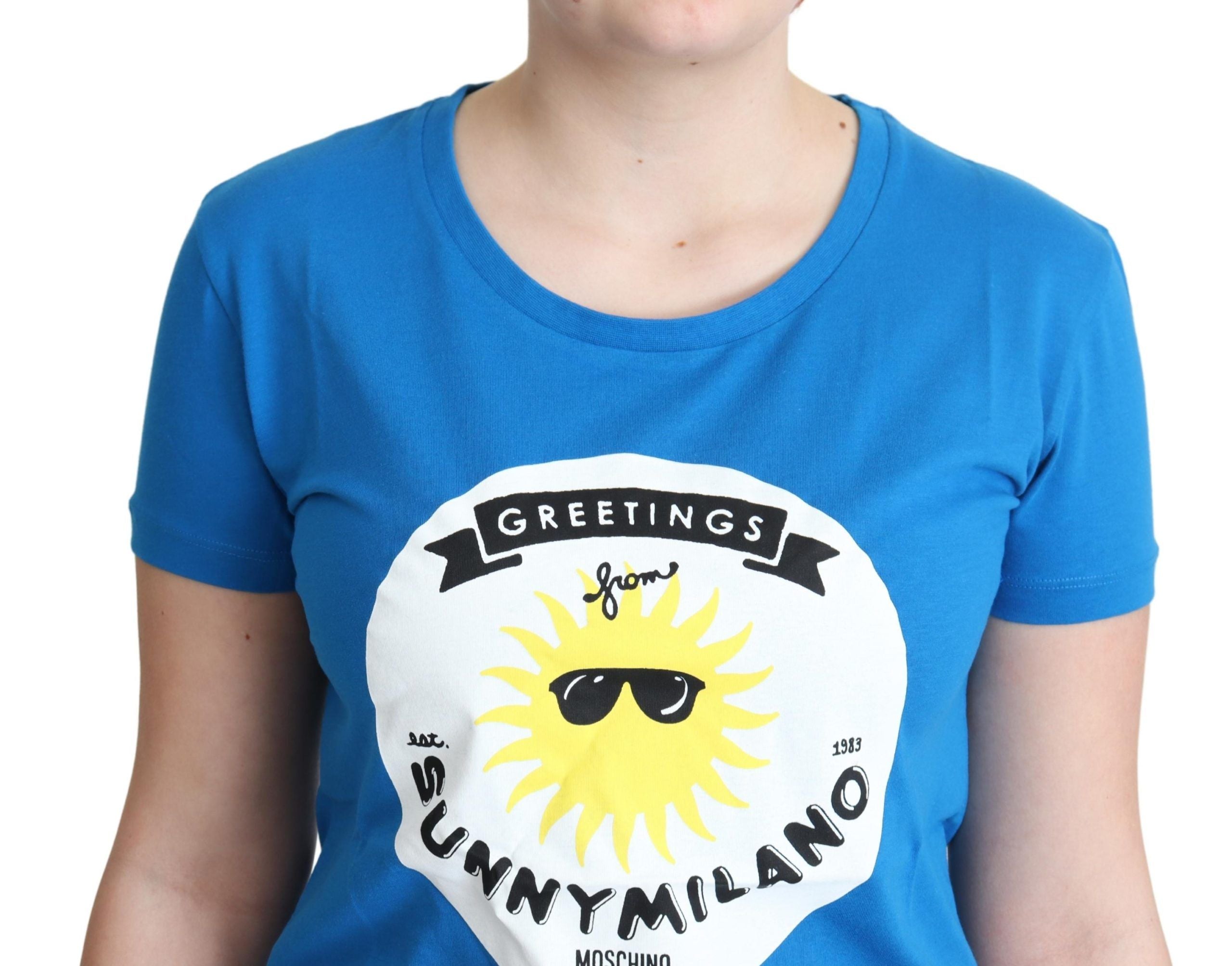 Moschino Blue Cotton Sunny Milano Print Tops Women's T-shirt