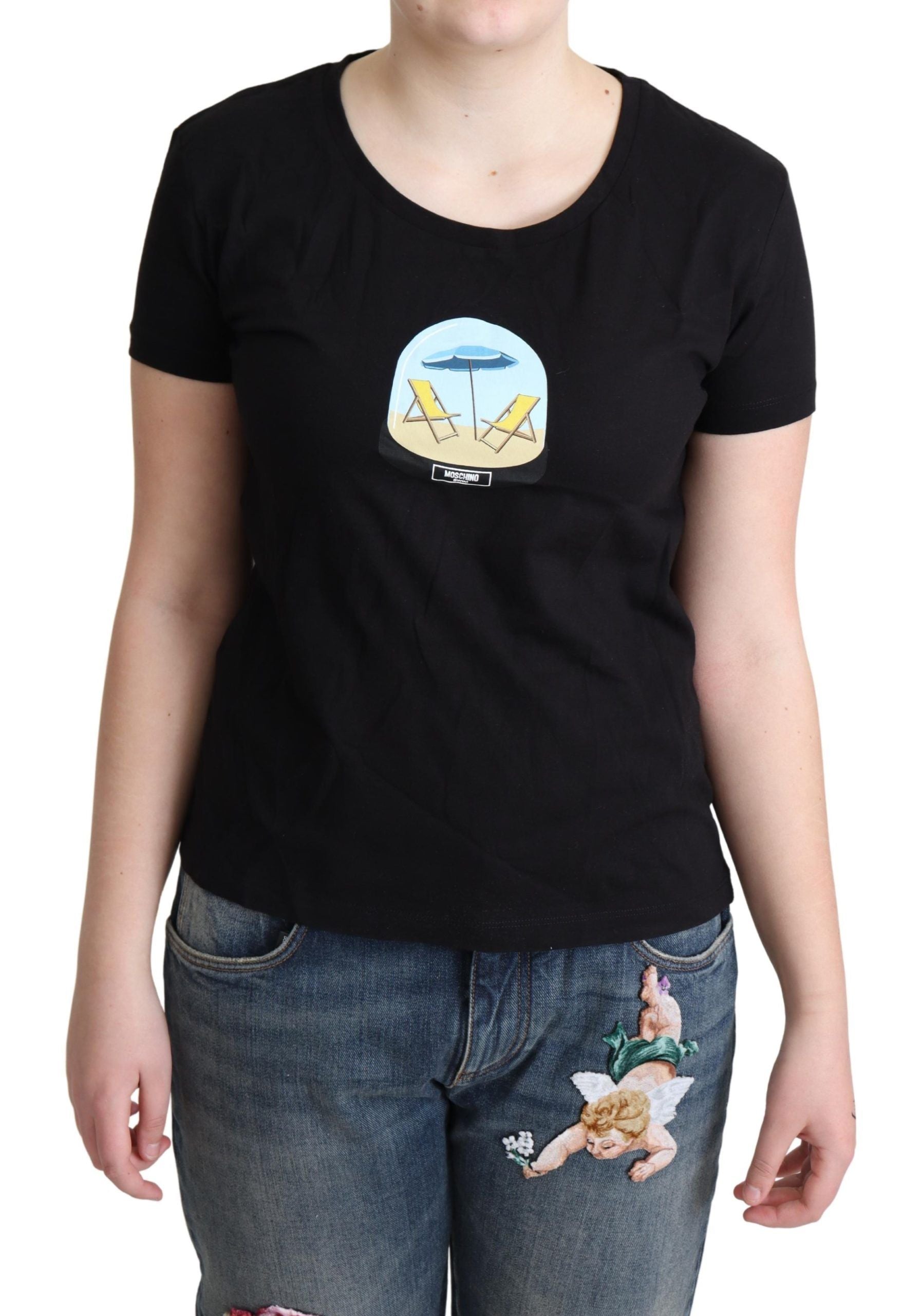 Moschino Black Printed Cotton Short Sleeves Women's T-shirt