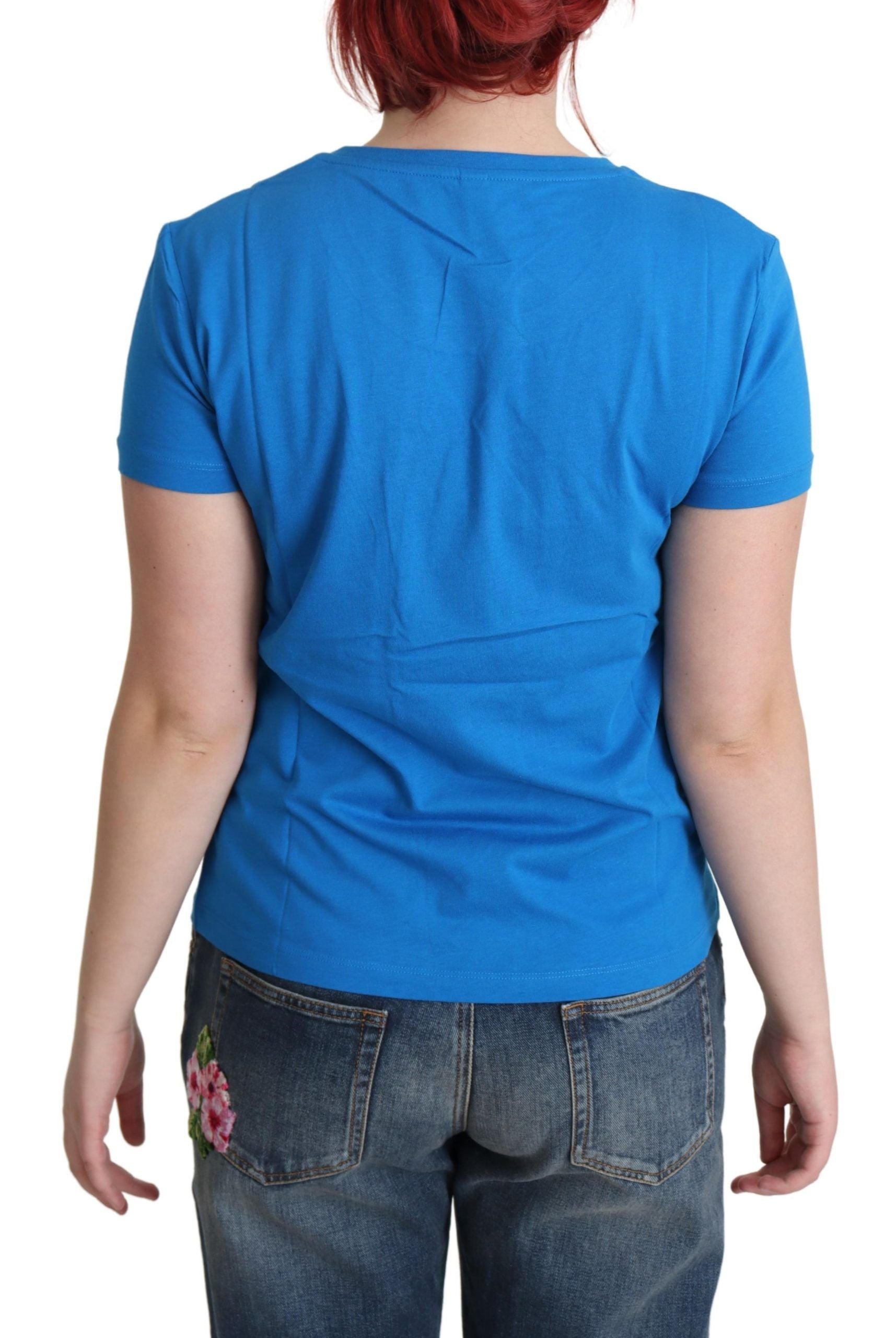 Moschino Blue Printed Cotton Short Sleeves Tops Women's T-shirt