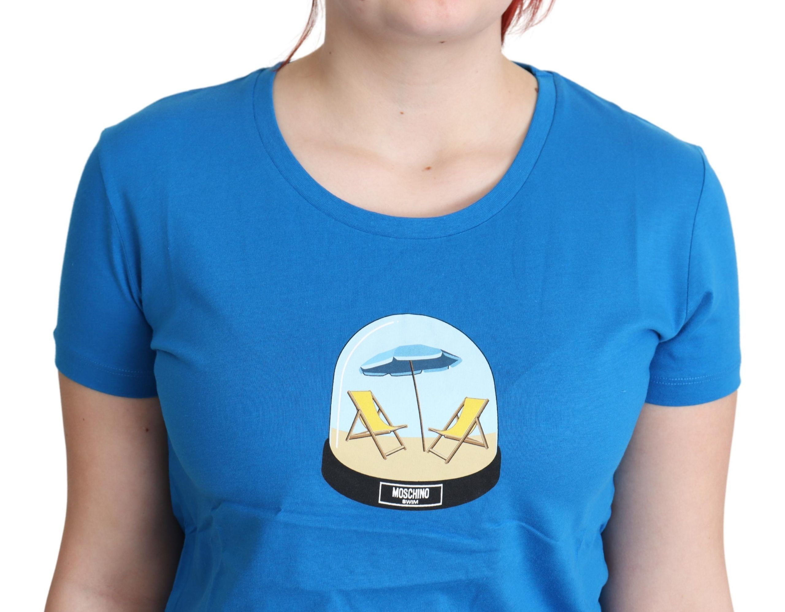 Moschino Chic Blue Cotton Tee with Iconic Women's Print