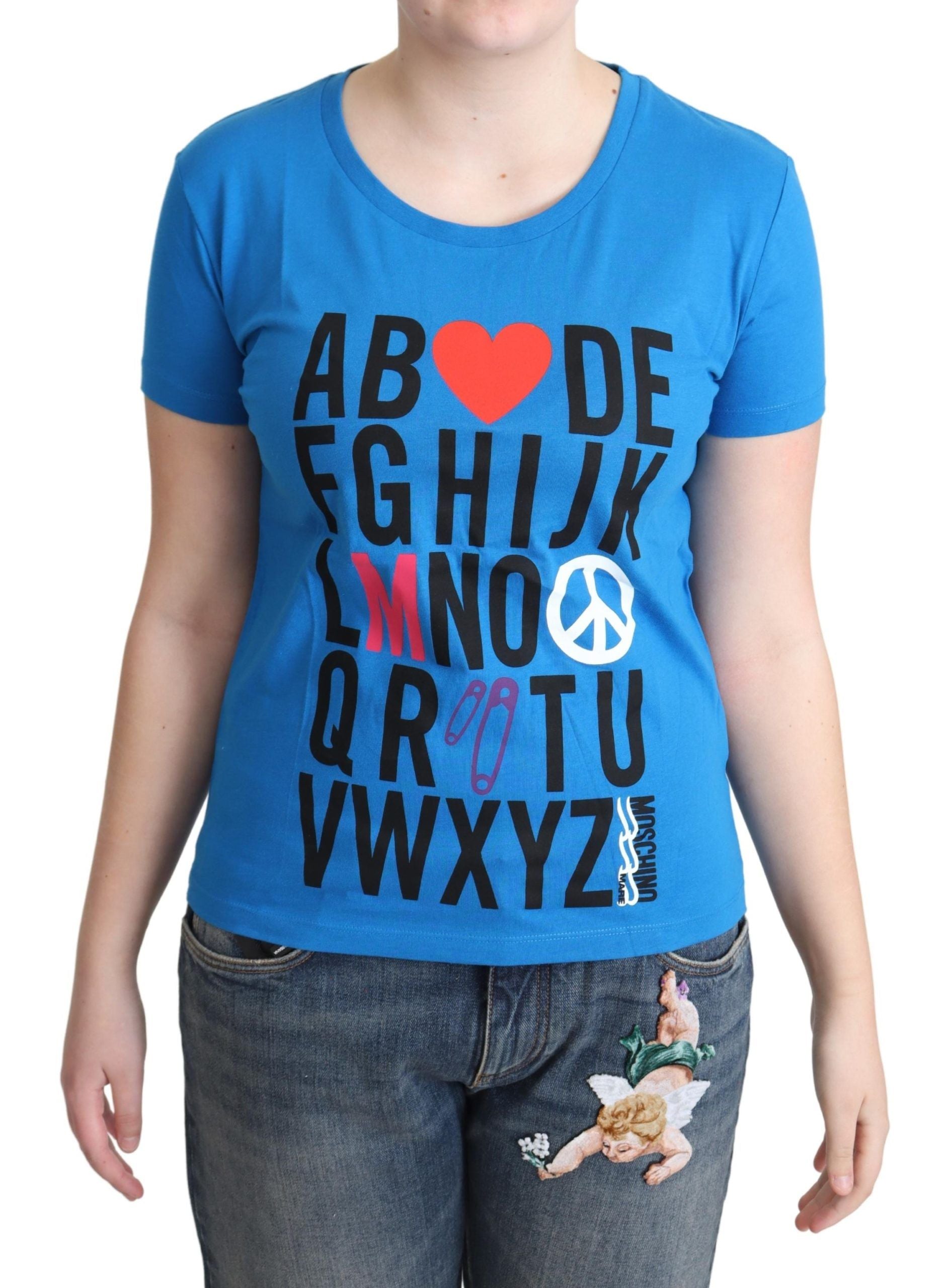 Moschino Blue Cotton Alphabet Letter Print Women's Tops