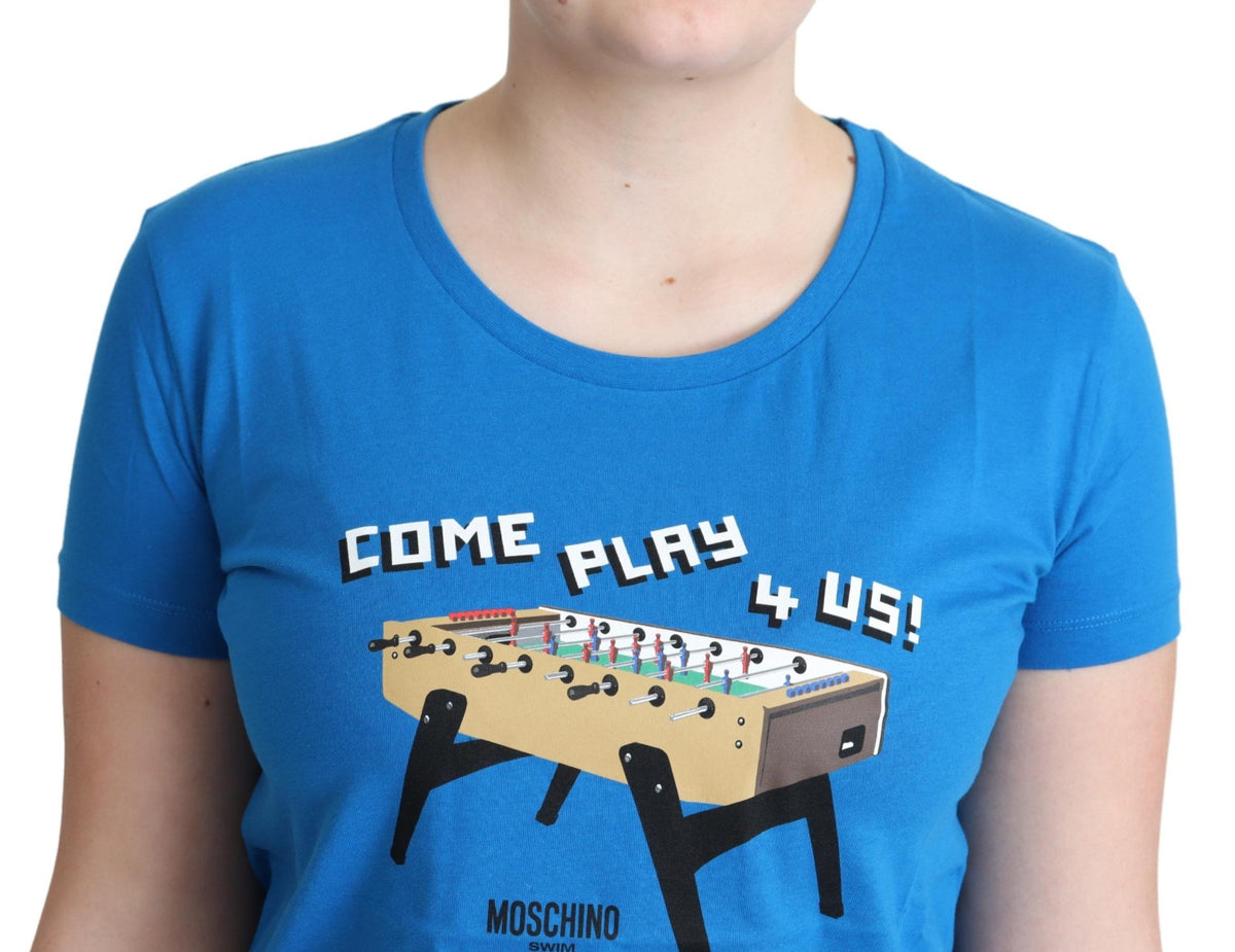 Moschino Blue Cotton Come Play 4 Us Print Women's T-shirt