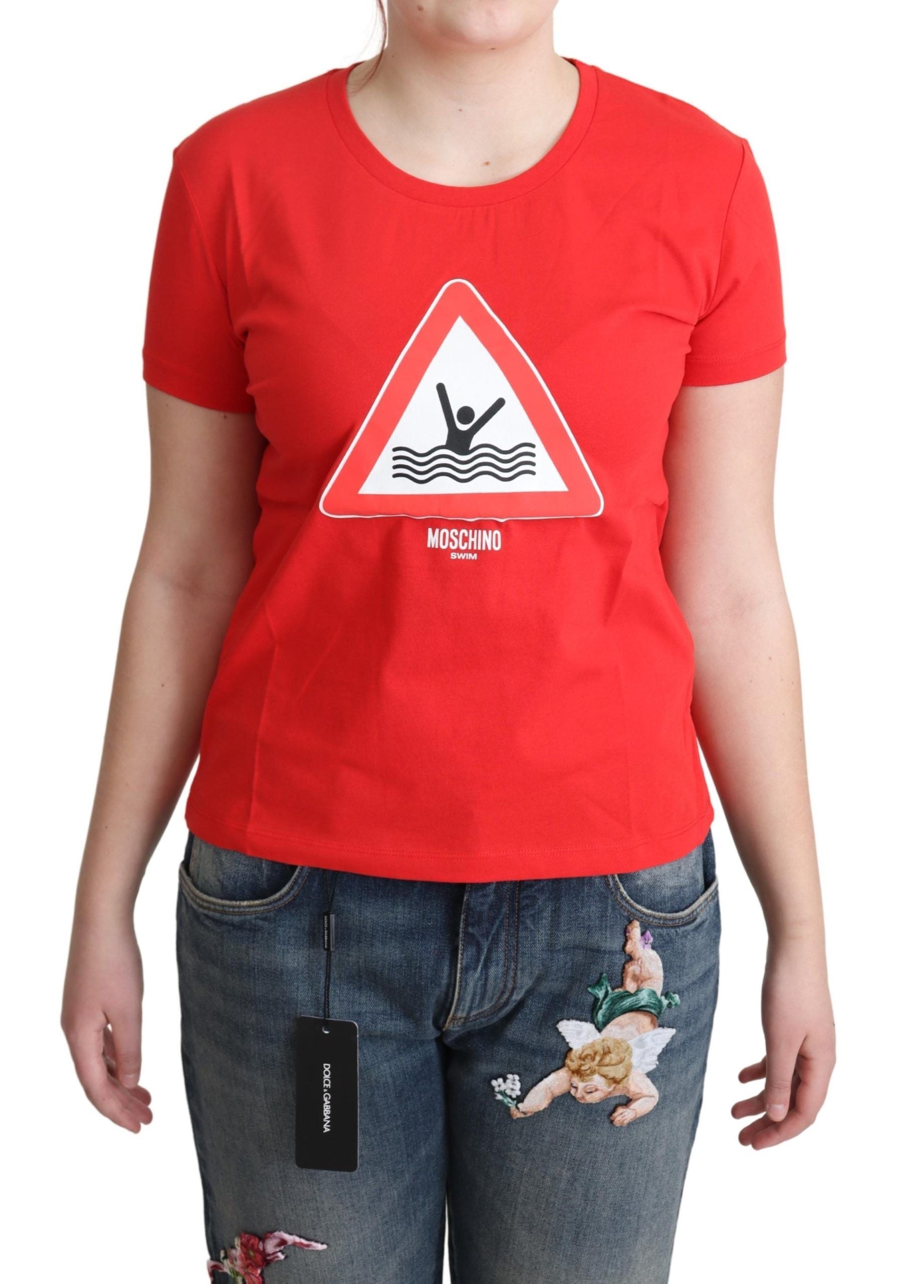 Moschino Red Cotton Swim Graphic Triangle Print Women's T-shirt