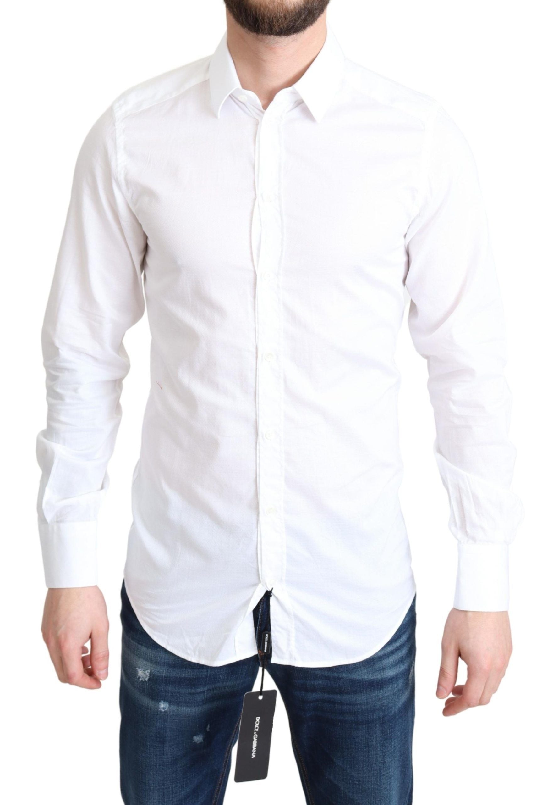 Dolce & Gabbana Elegant White Cotton Dress Shirt Slim Men's Fit